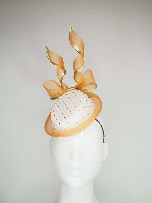 Golden Sunset - Off white asymmetric leather base with orange and gold accents