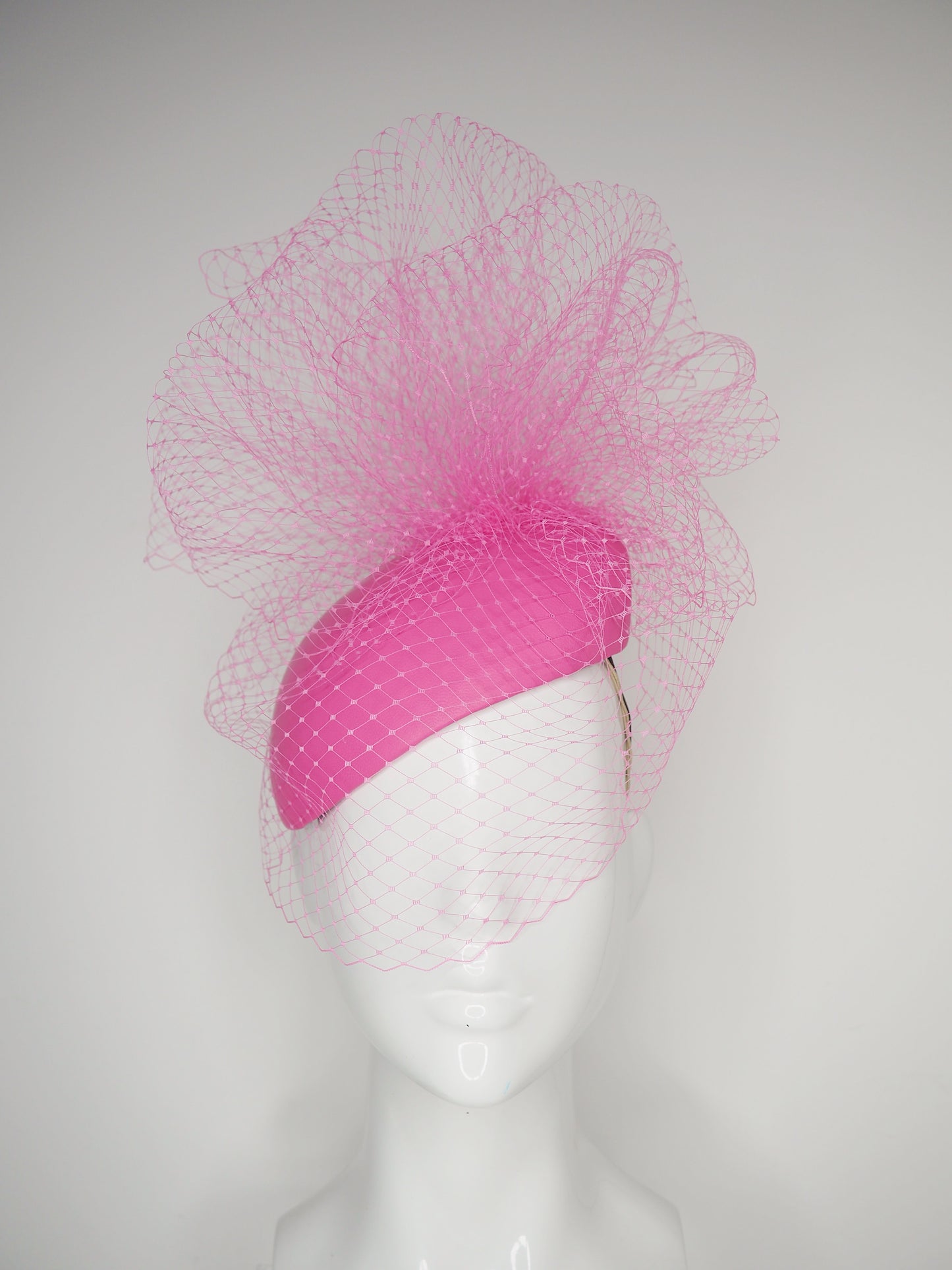 Candy Clouds - Candy pink leather face-hugger with veil detail