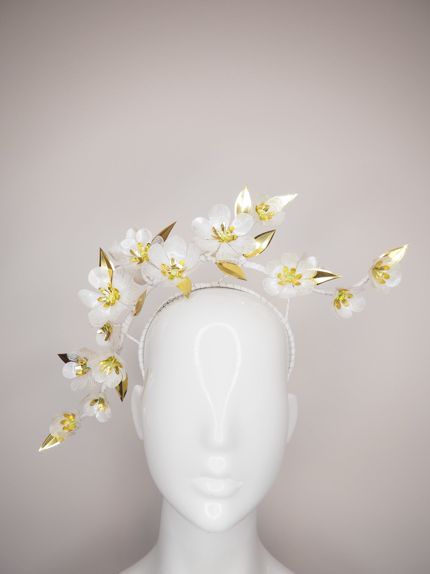 Dancing Diphylleia - Cascading skeleton flowers dancing across a leather wrapped headband