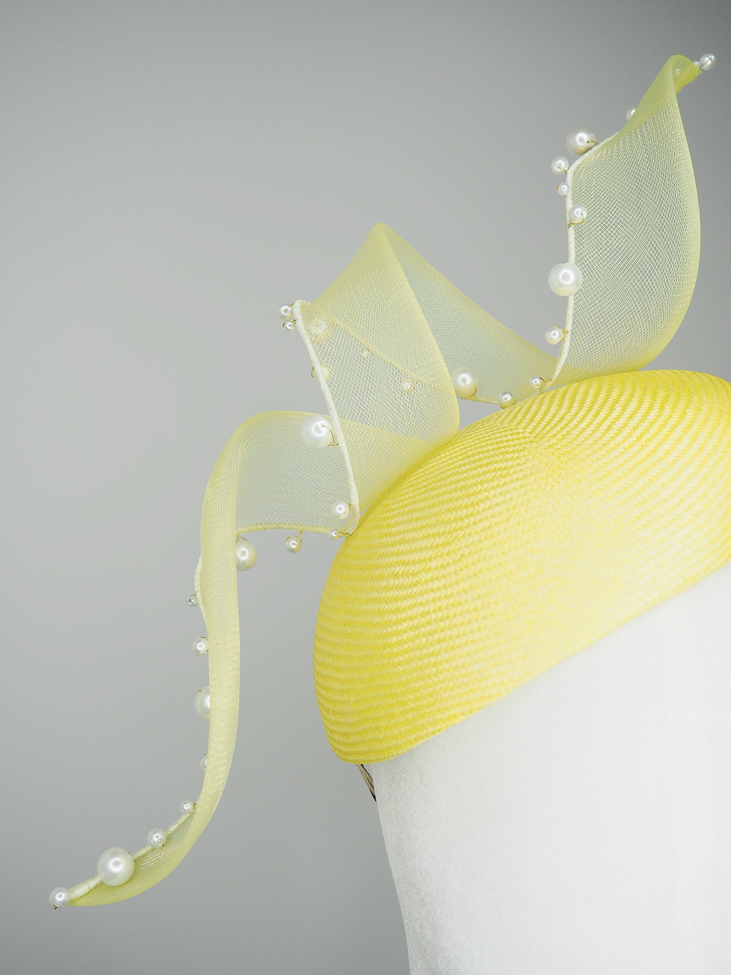 Lemon Meringue - Lemon facehugger beret-style piece with crinoline and pearl-edged swirl