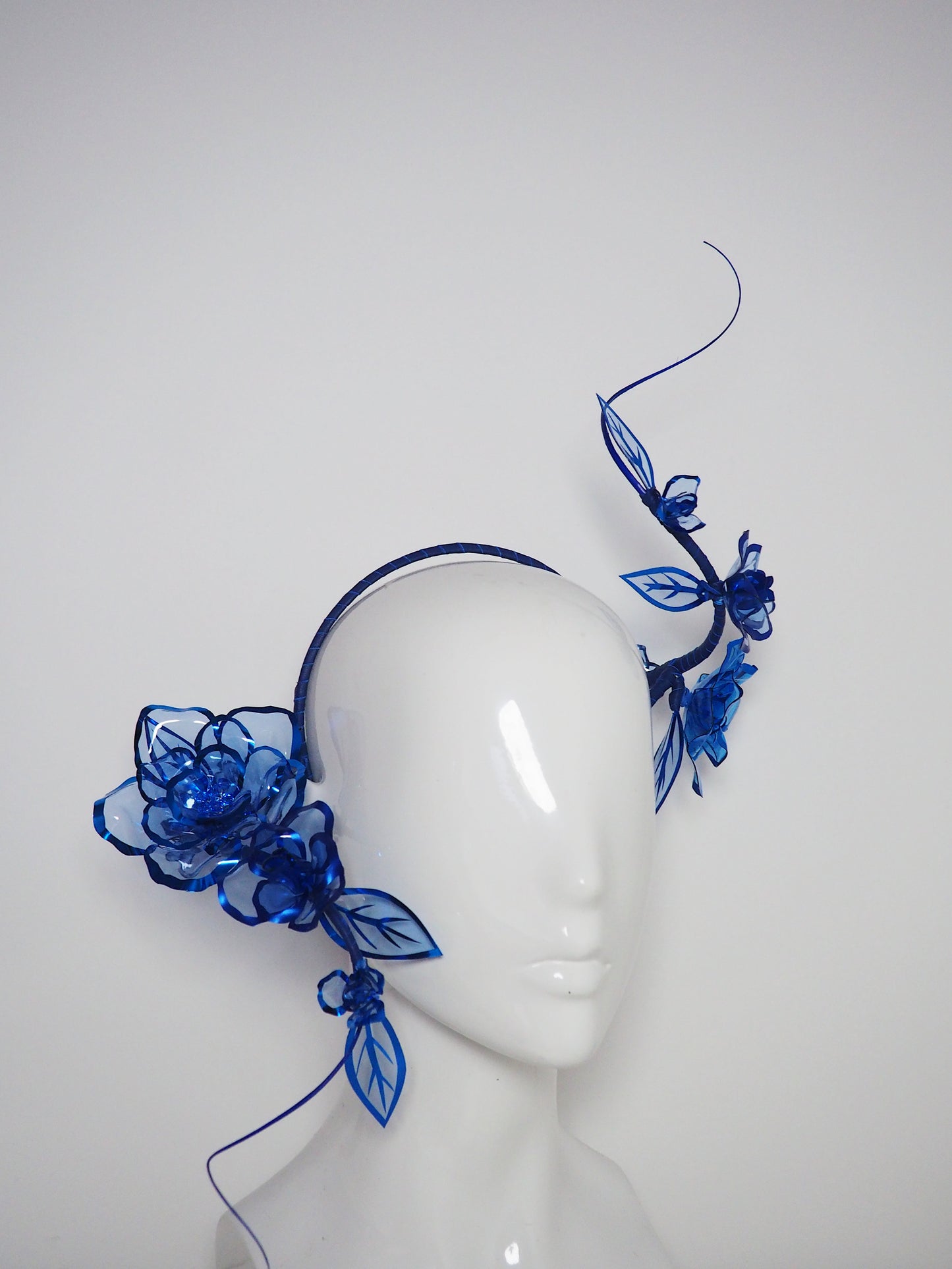 Shades of Blue - Blue crystoform Rose Vine swirl headband with quills