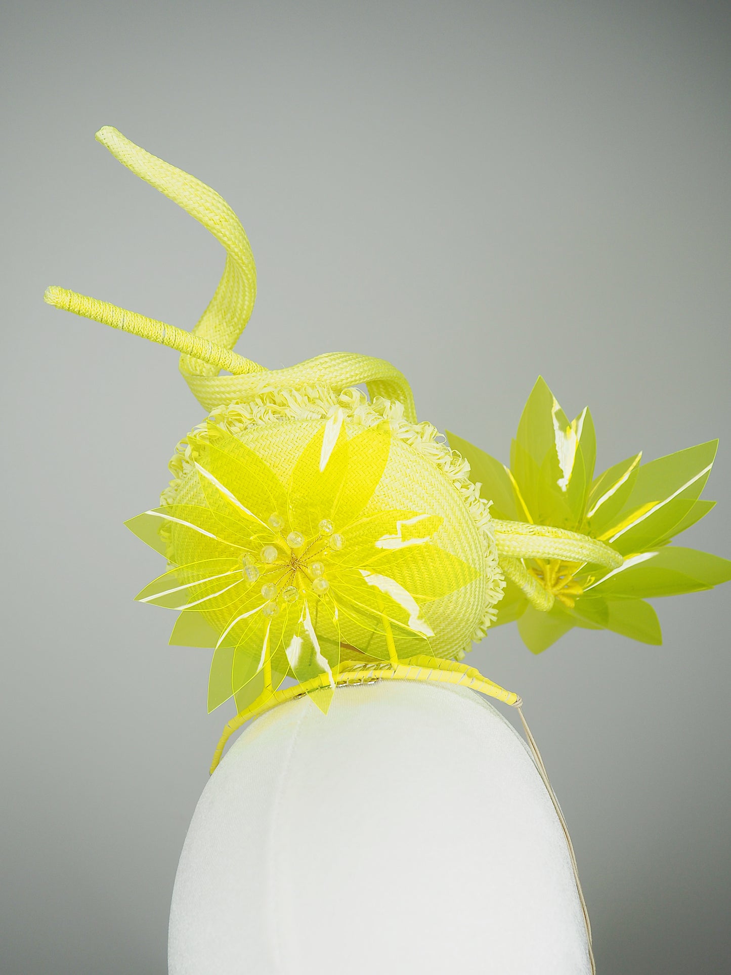 Citron Spark - Fluro yellow vintage straw percher with clear plastic fluro yellow starburst