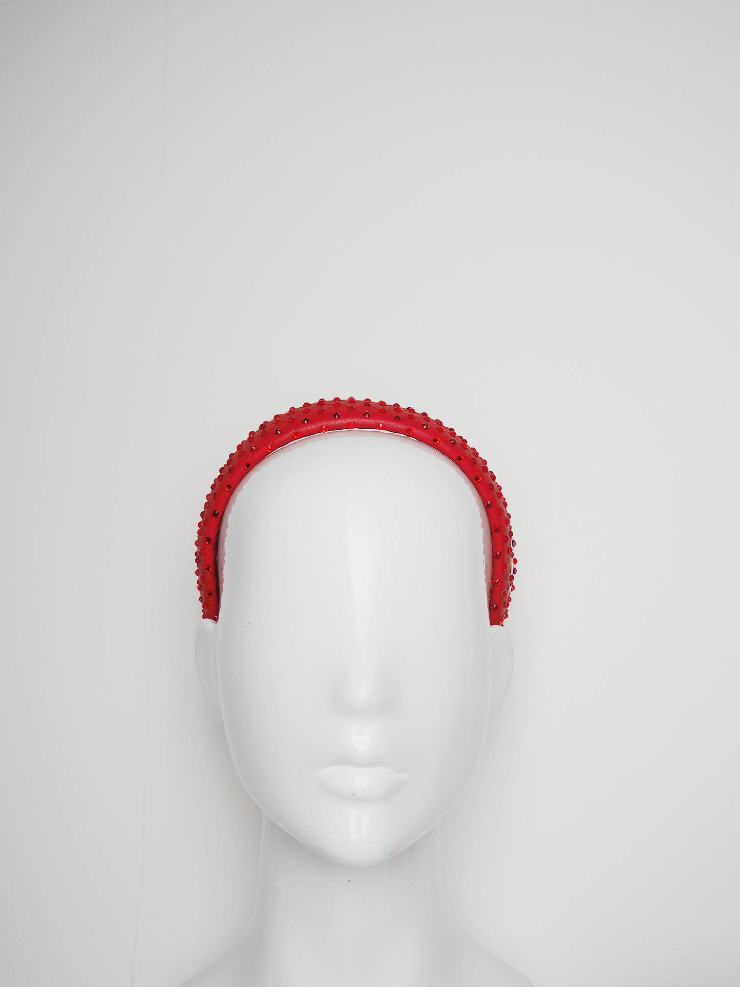 Zoe Sparkle - Leather padded headband with veil and Crystal Detail - Red - Full embellished