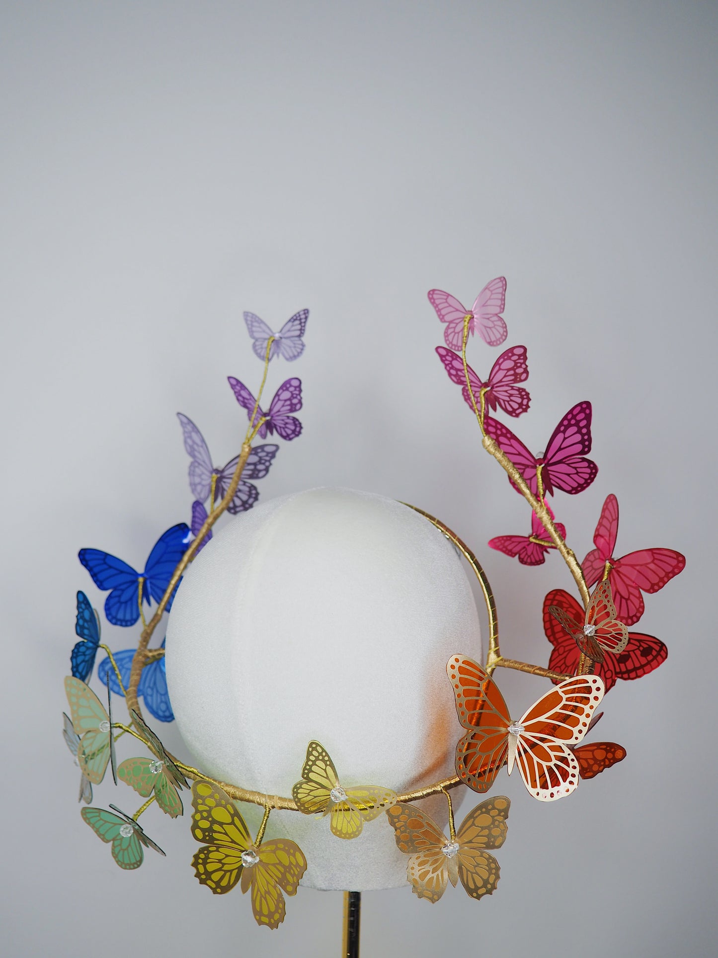 Butterfly Spectrum // Rainbow crystoform butterfly wired headband with gold accents