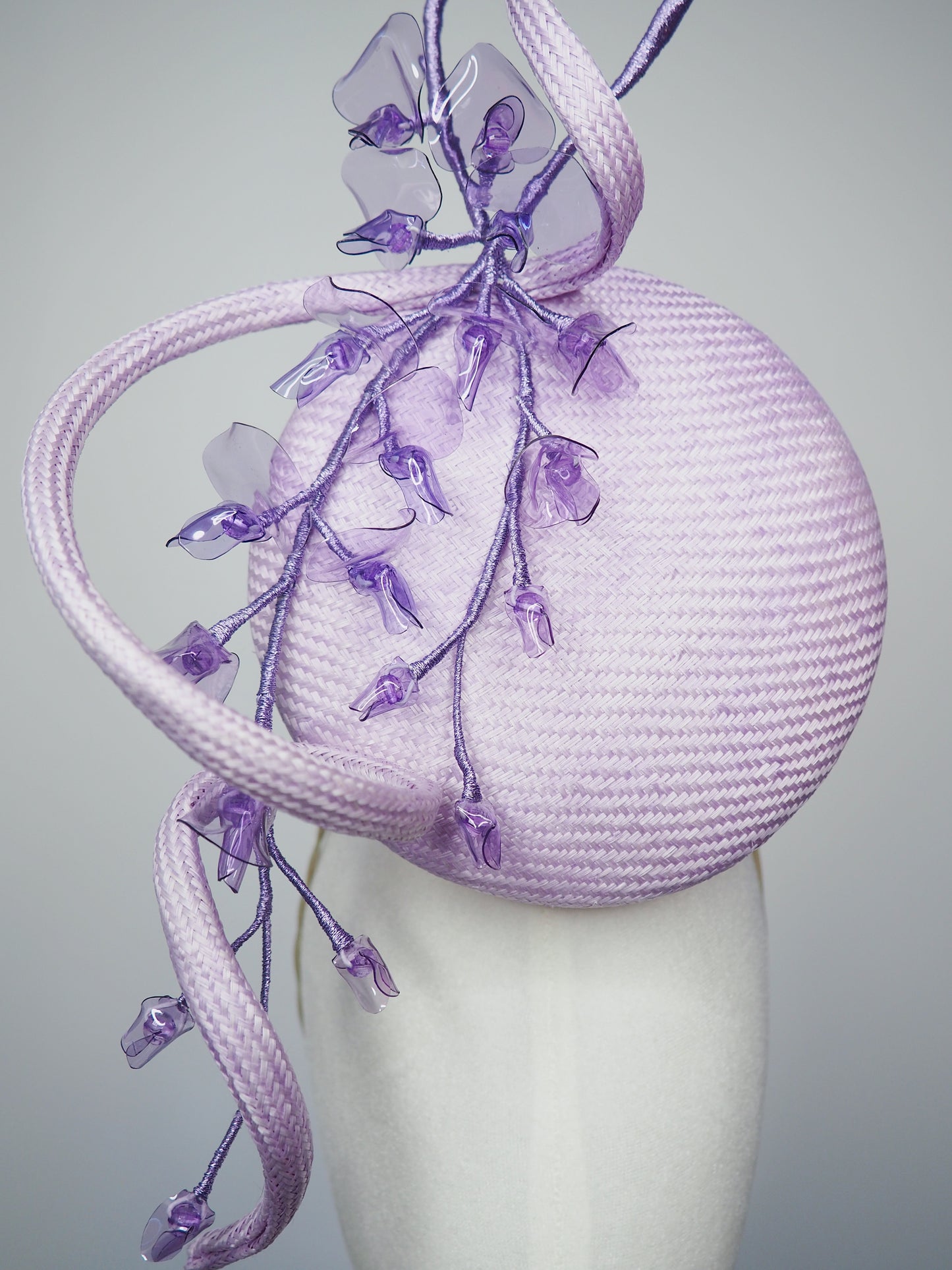 Wispering Wisteria - Lilac parasisal percher with sculpted parissisal swirl and creeping wisteria vines crafted from crystoform