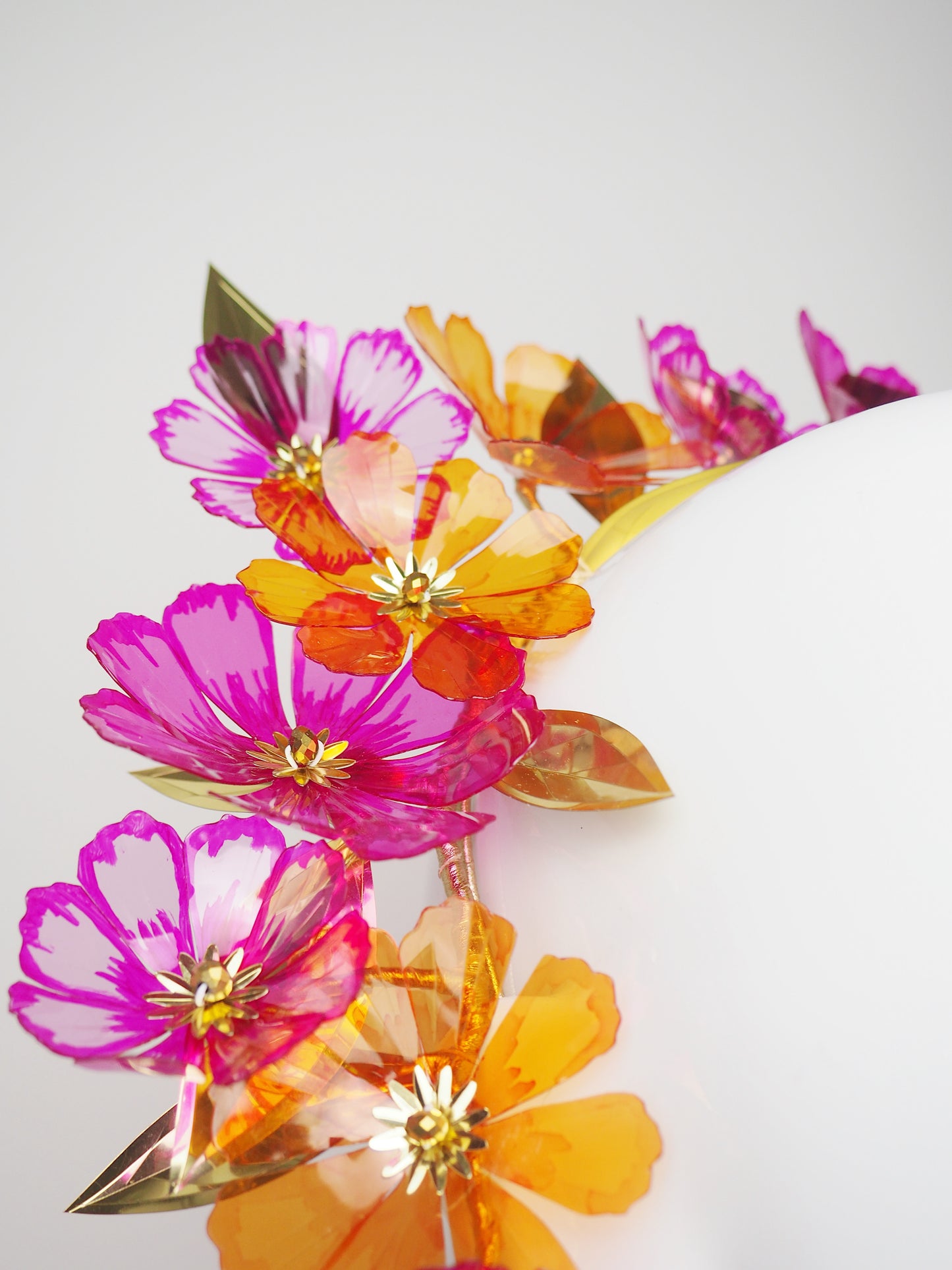 Cosmos - Pink and orange painted crystoform cosmos flowers with gold details