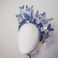 Flutter and fly - Crystoform butterflies in shades of blue with silver detail on a 3d vintage straw headband.