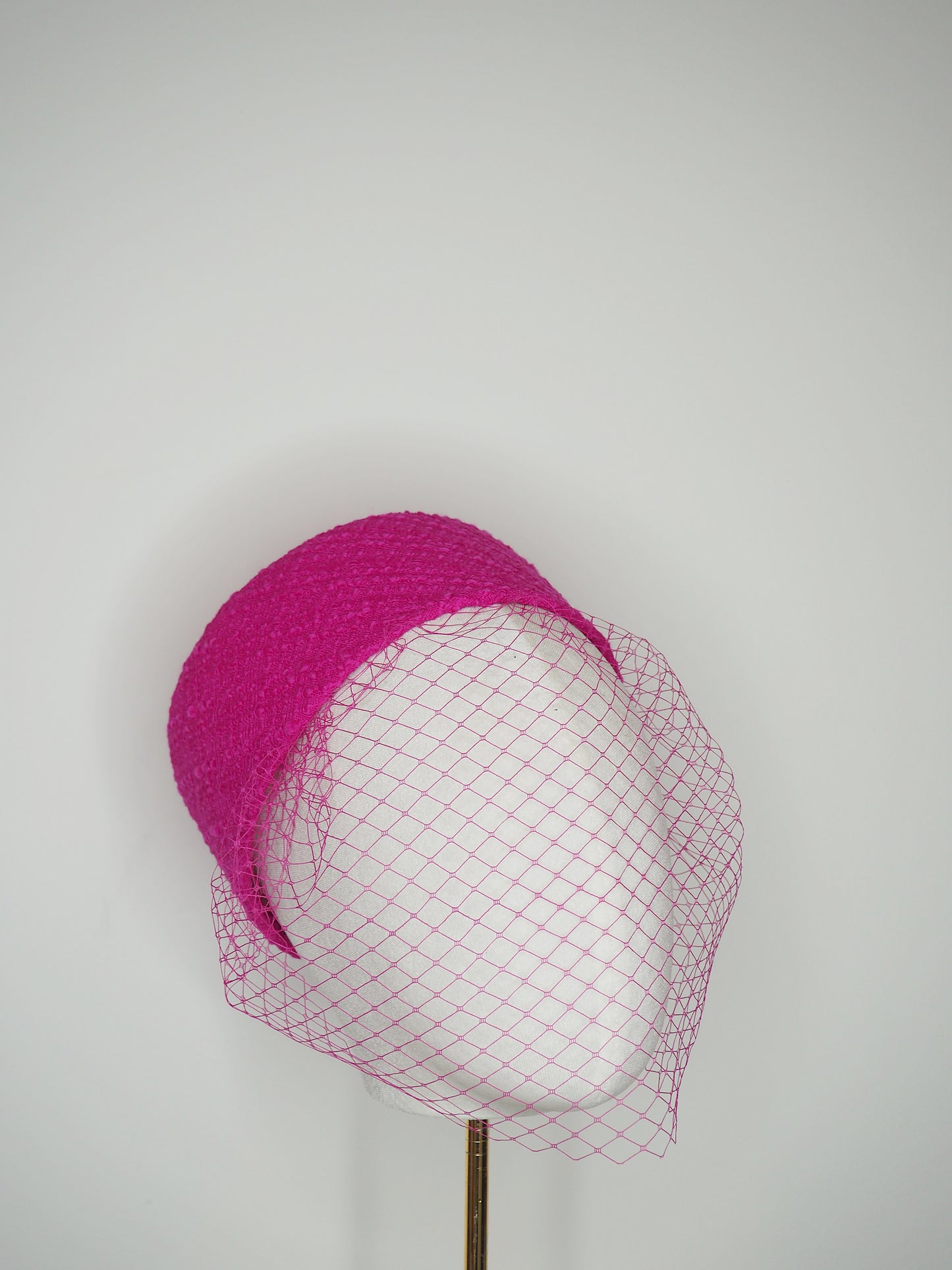 Jackie O-Hot pink Tweed with leather insert and crystal veil detail with detachable veil
