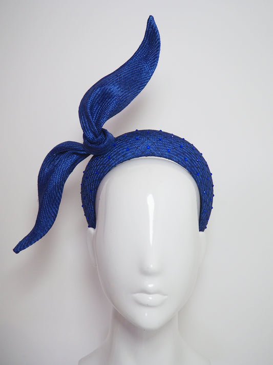 Tied in a knot - Deep blue with sapphire blue crystals and black veil