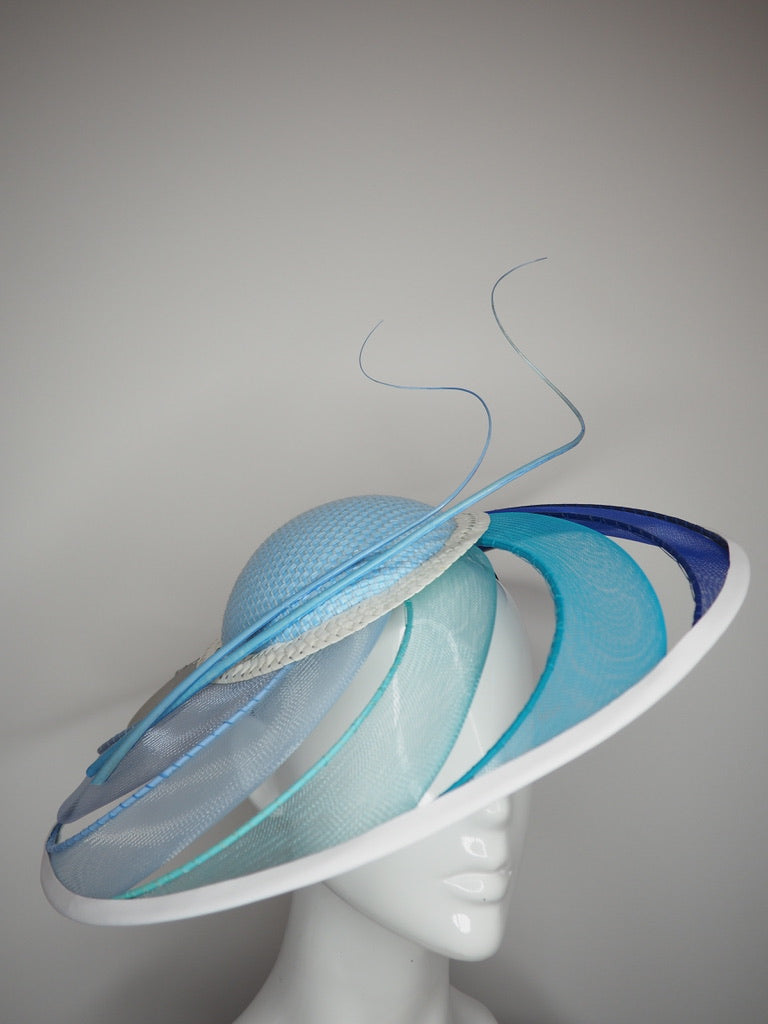 Wave of Blue - Wired crinoline swirl Brim with quills