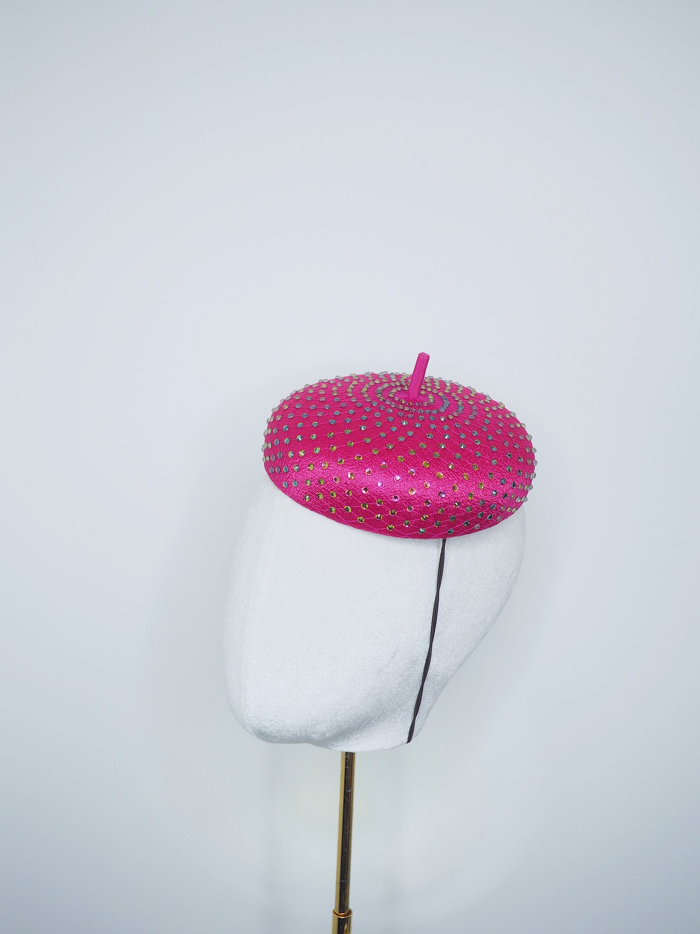 Glitz and Glam Extra - Fuchsia Fabric Button beret with full Rainbow crystal embellishment