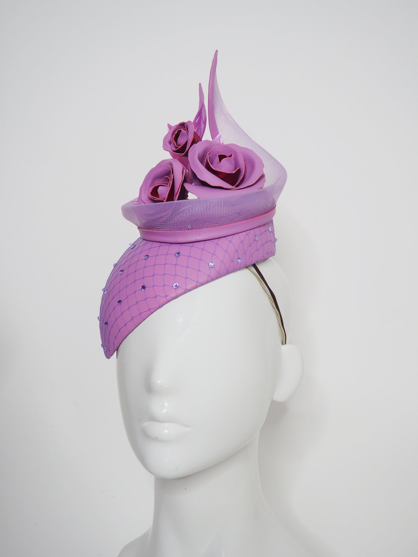 Purple Passion - Lavender purple leather Facehugger with crin swirl and rose detail.