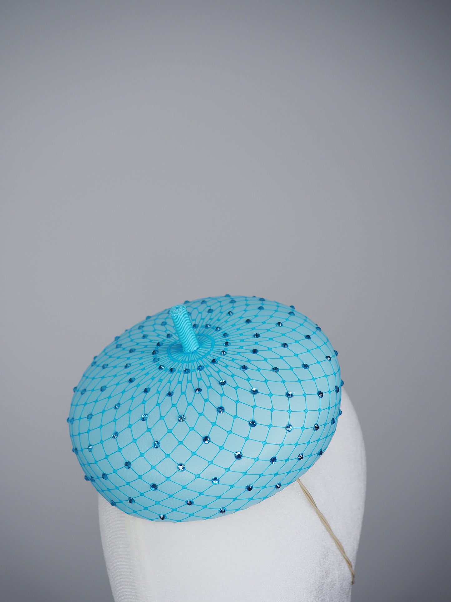 Glitz and glam - Leather button beret with crystals - Aquamarine