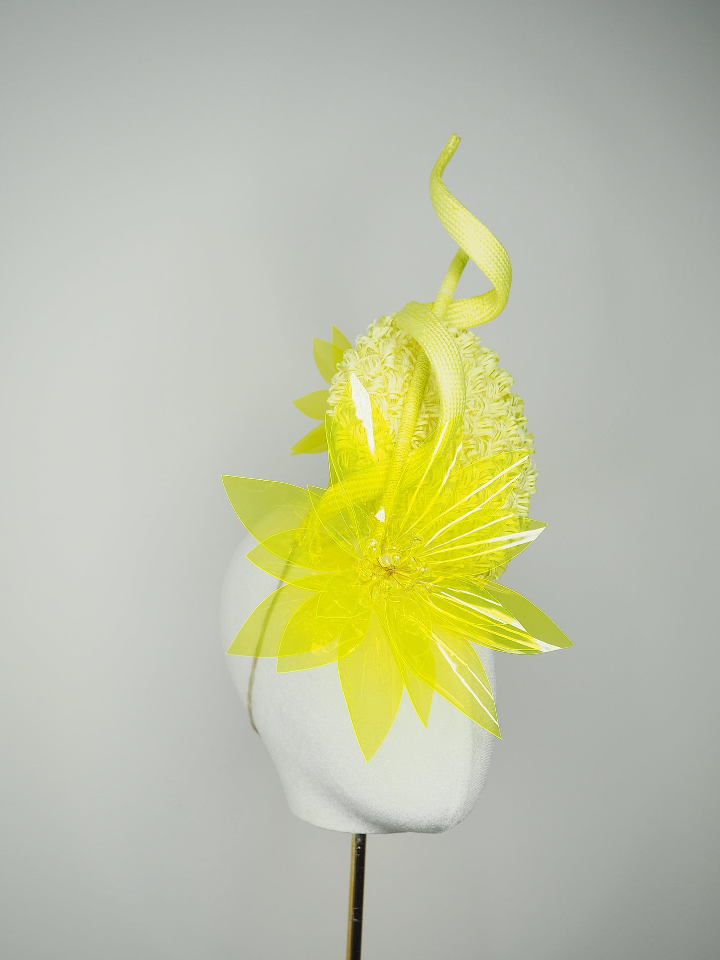 Citron Spark - Fluro yellow vintage straw percher with clear plastic fluro yellow starburst