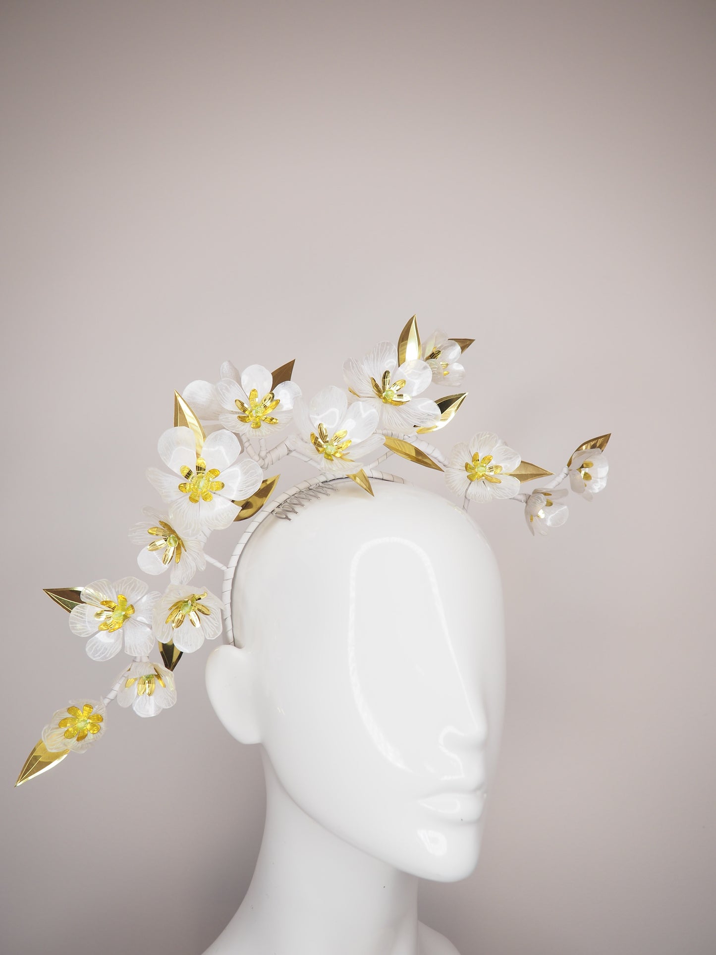 Dancing Diphylleia - Cascading skeleton flowers dancing across a leather wrapped headband