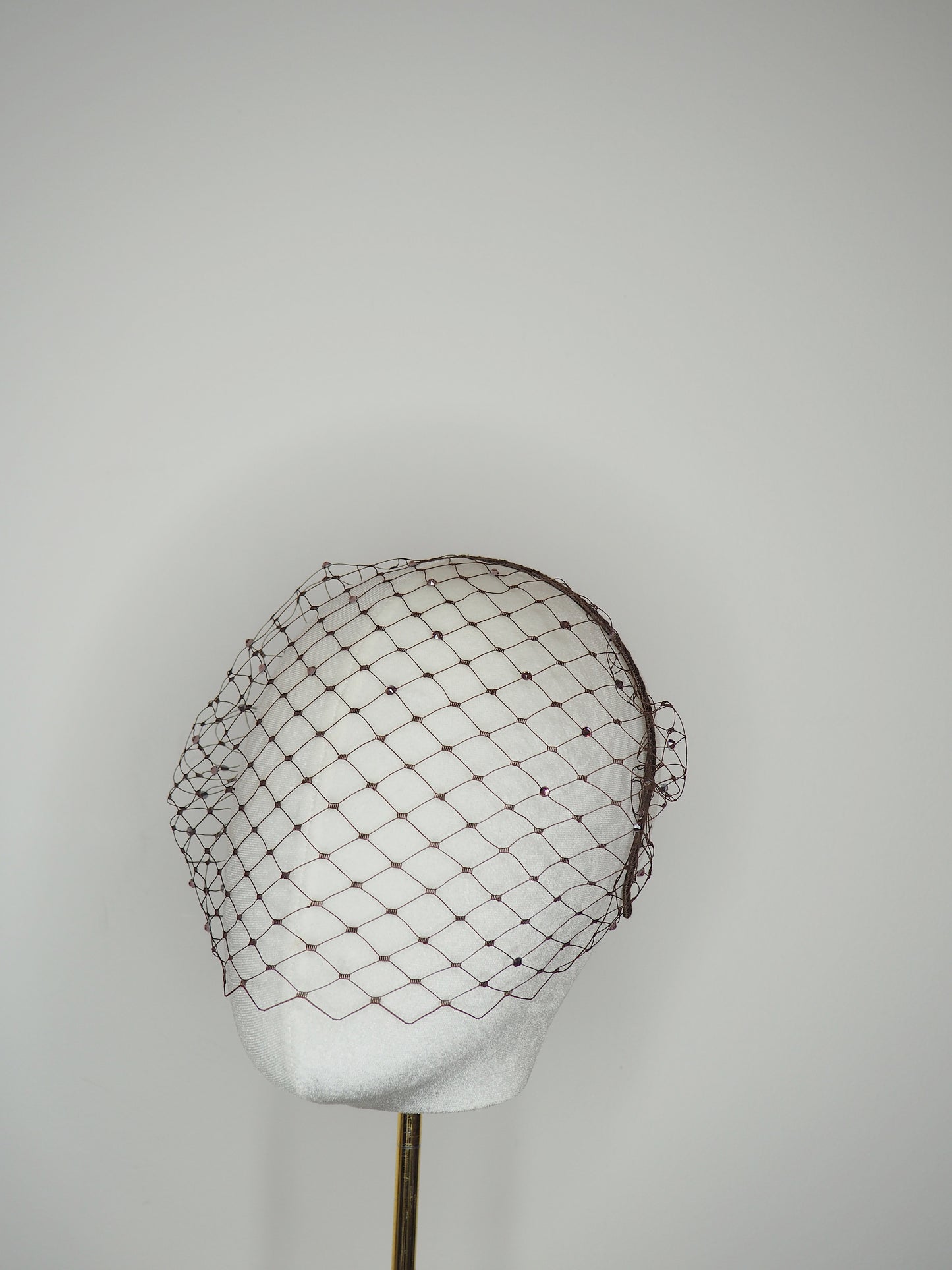 Chocolate drop Merry widow veil - Chocolate veil with light amethyst diamantes