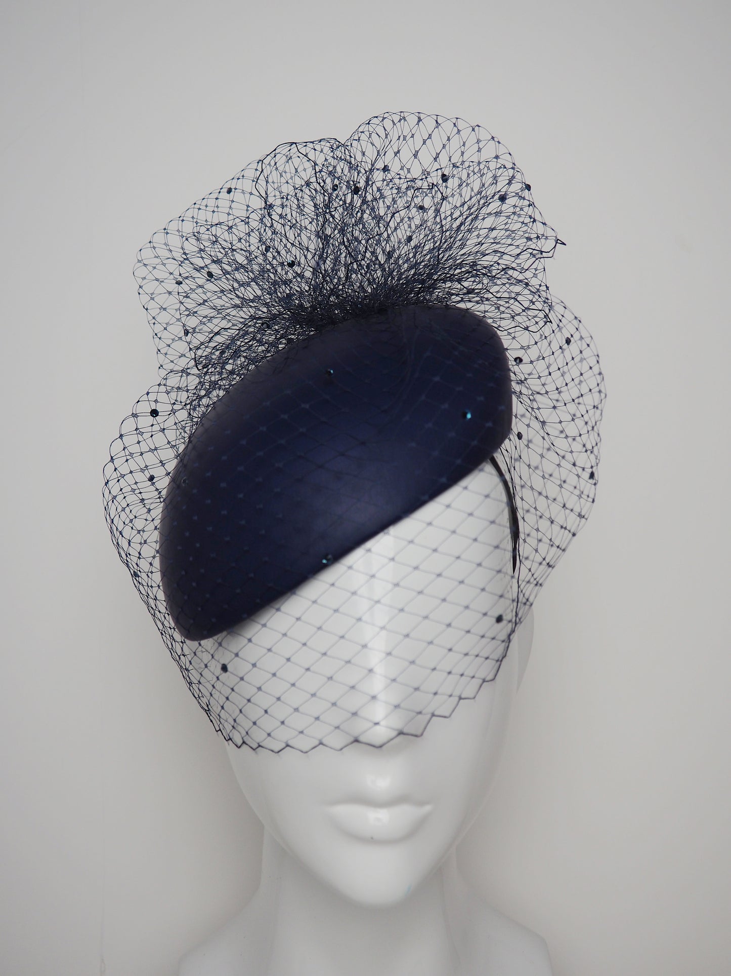 Navy Clouds - Delicate navy leather face-hugger with Diamanté veil