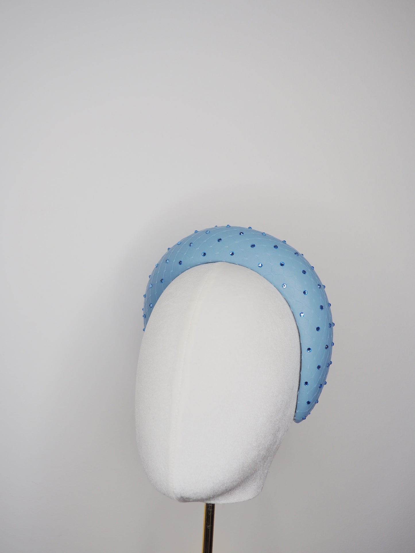 Mia - Sparkle - baby Blue leather 3d blocked headband with veil and crystal detail