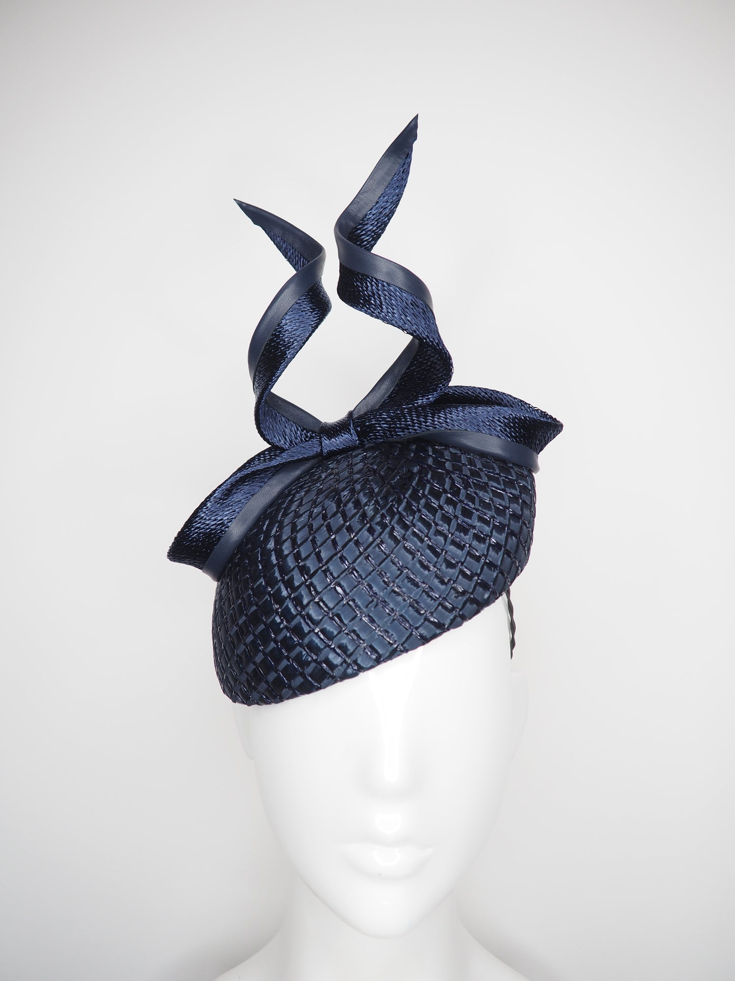 Midnight Hour - Navy Vintage straw and leather bow on textured navy base