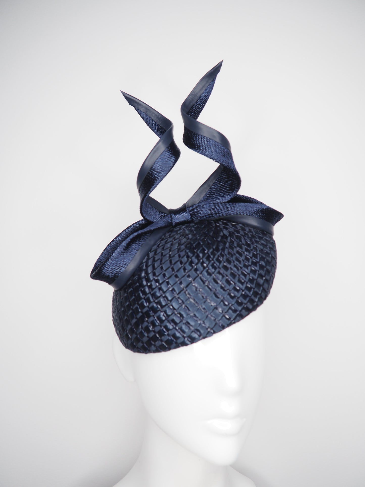 Midnight Hour - Navy Vintage straw and leather bow on textured navy base