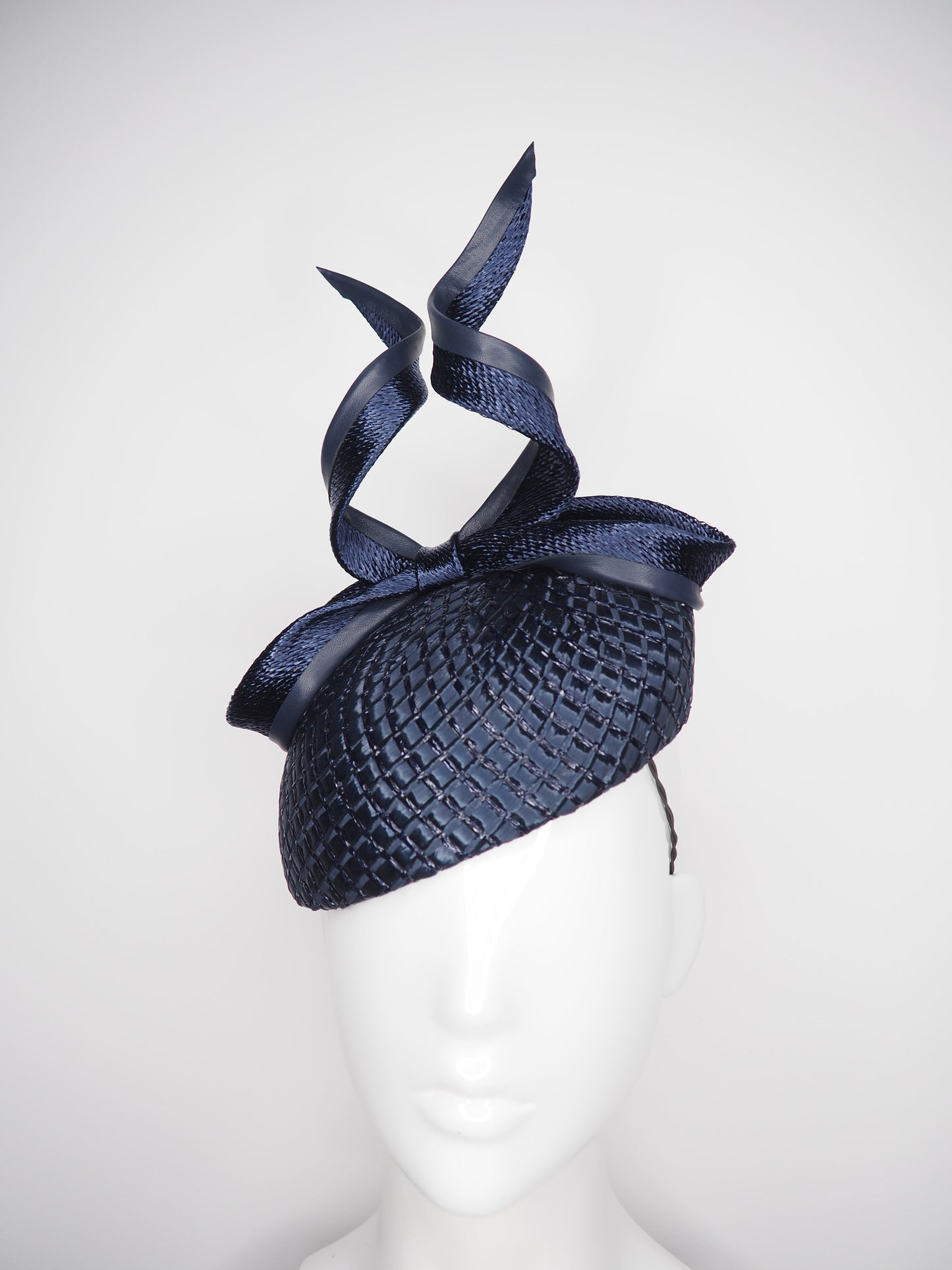 Midnight Hour - Navy Vintage straw and leather bow on textured navy base