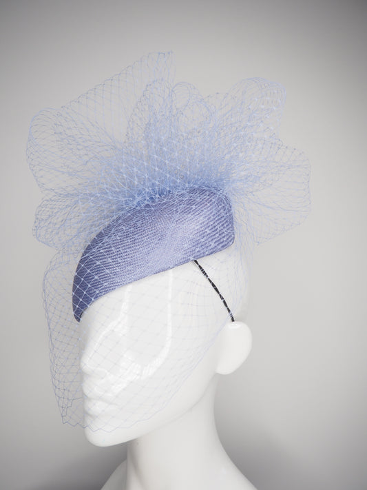 Periwinkle Clouds - Delicate Periwinkle blue straw face-hugger with veil detail