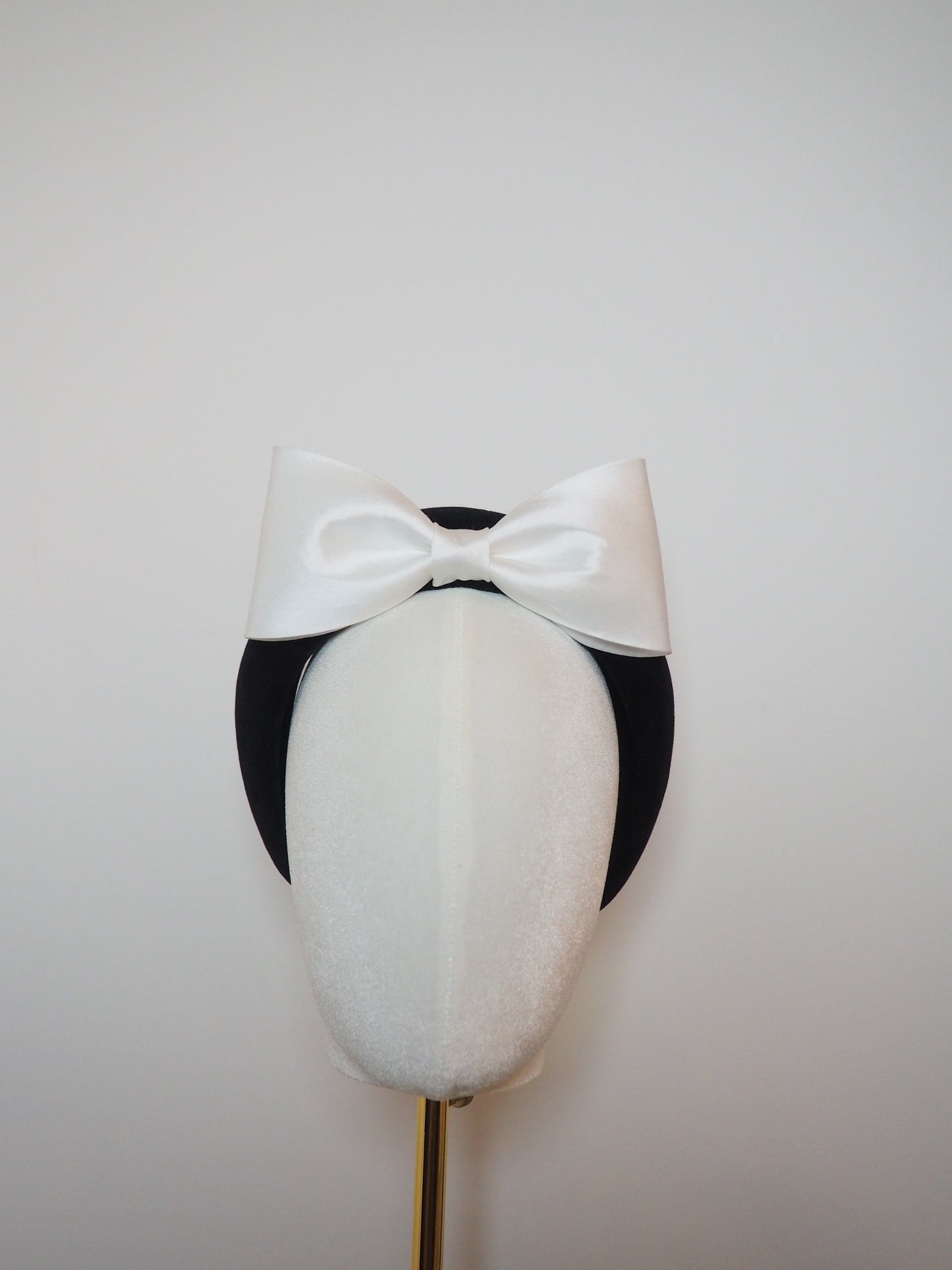 Black Tie bow - Black velvet 3d headband with white dupion silk bow