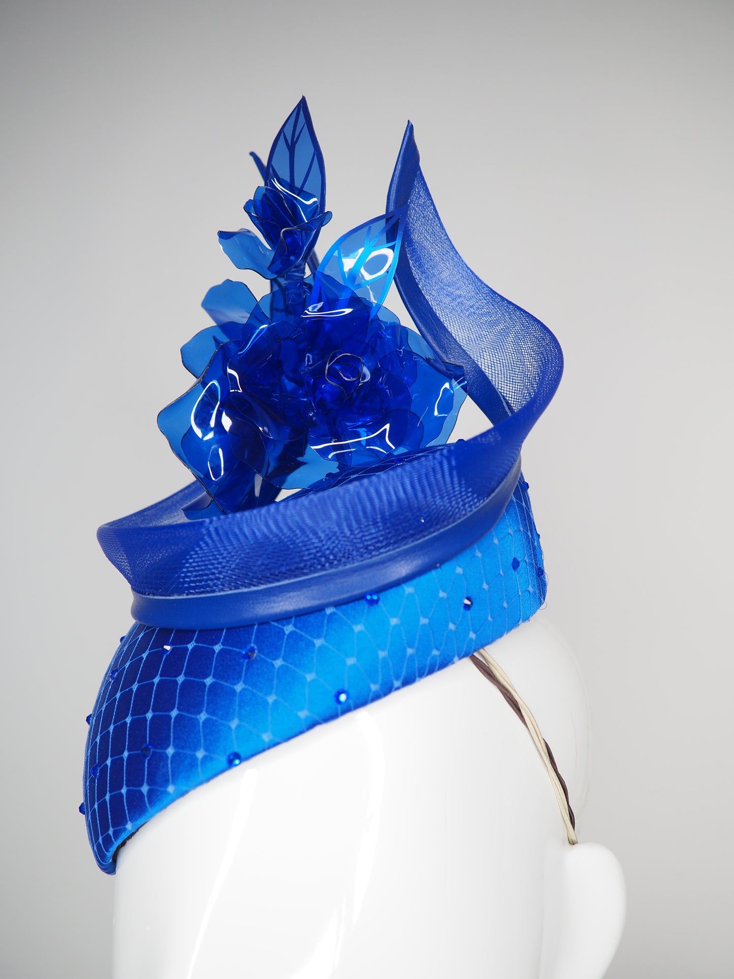 Dazzle and Delight - Luxurious satin face hugger beret with diamanté veil detailing , crinoline swirl and crystoform roses