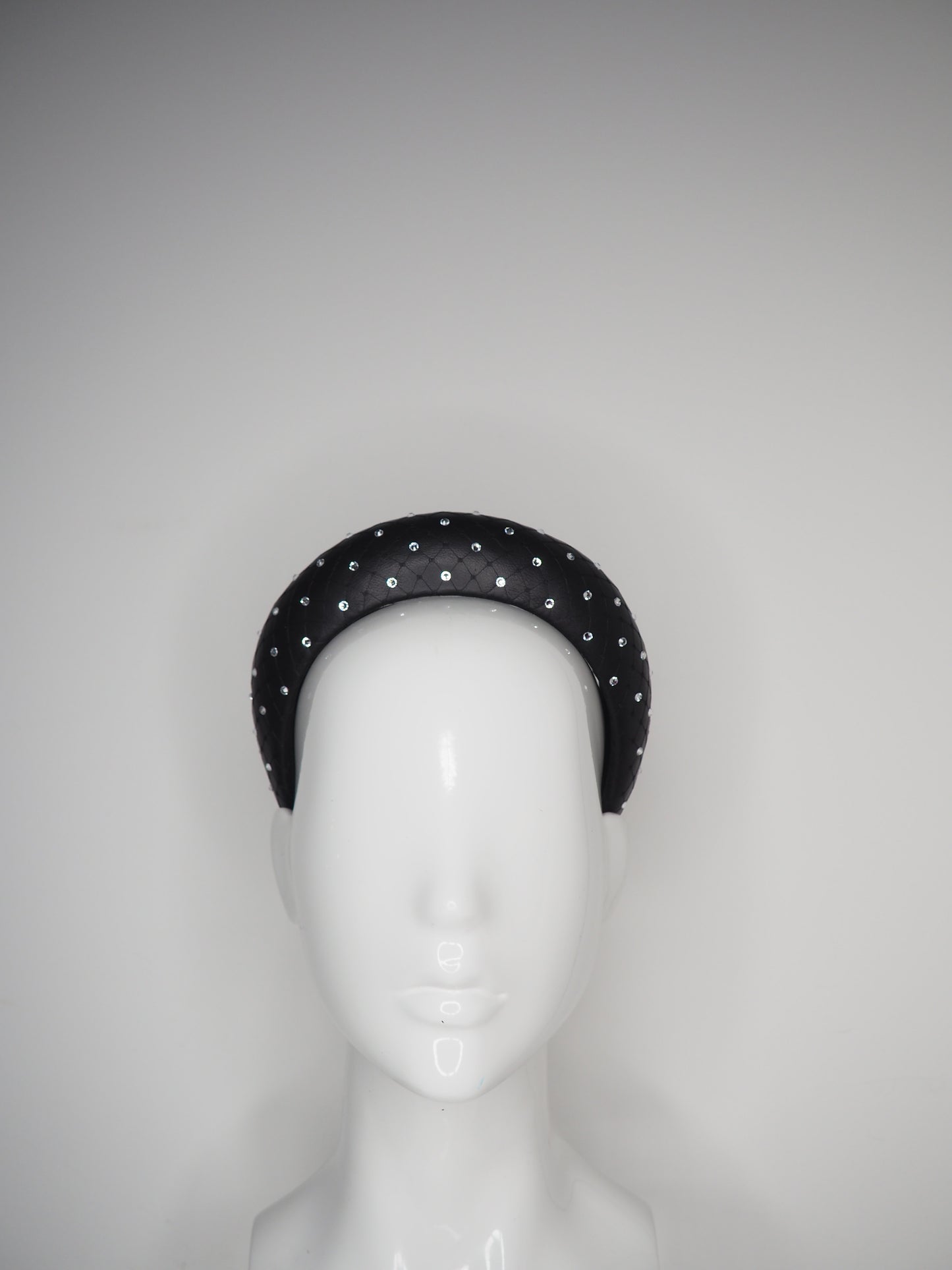 Mia - Sparkle - Black leather 3d blocked headband with veil and crystal detail