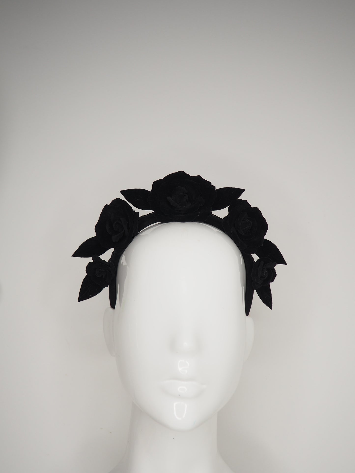 Velvet Rose -Black - Velvet rose vine headband on padded handmade alice band.
