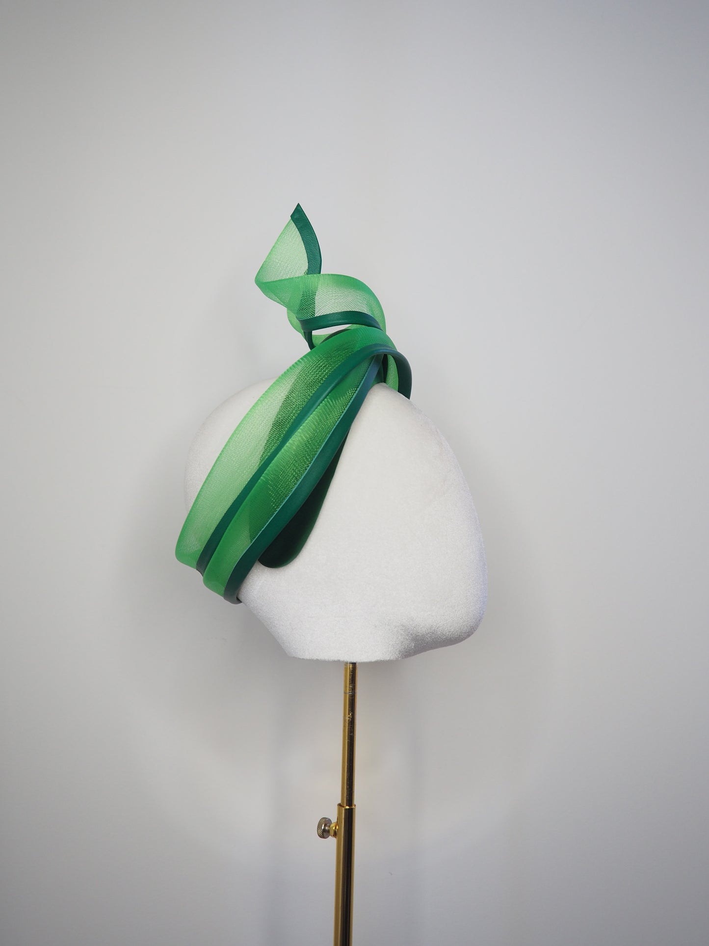 Verdant Flame - Emerald Green Satin 3d headband with wired crinoline turban swirl