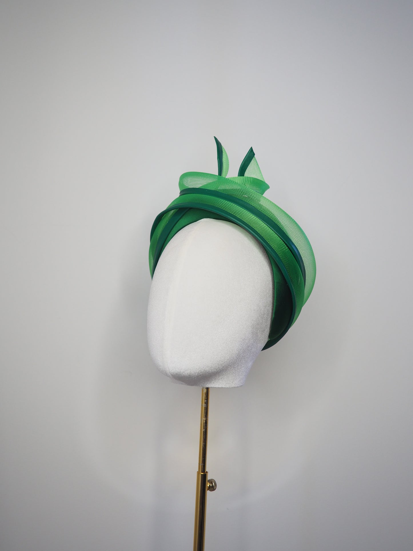 Verdant Flame - Emerald Green Satin 3d headband with wired crinoline turban swirl