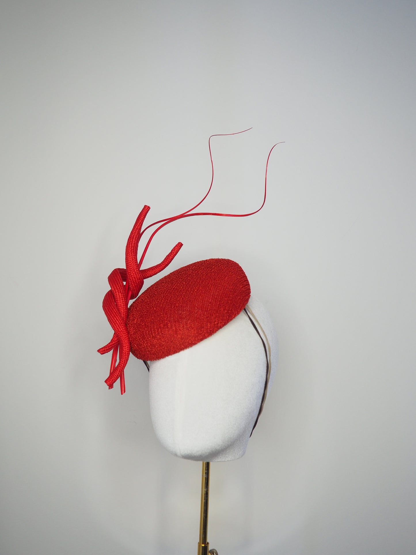 Scarlet Swirl - Red vintage straw cloth button vintage straw cloth button beret with wires parisissal swirls and quills