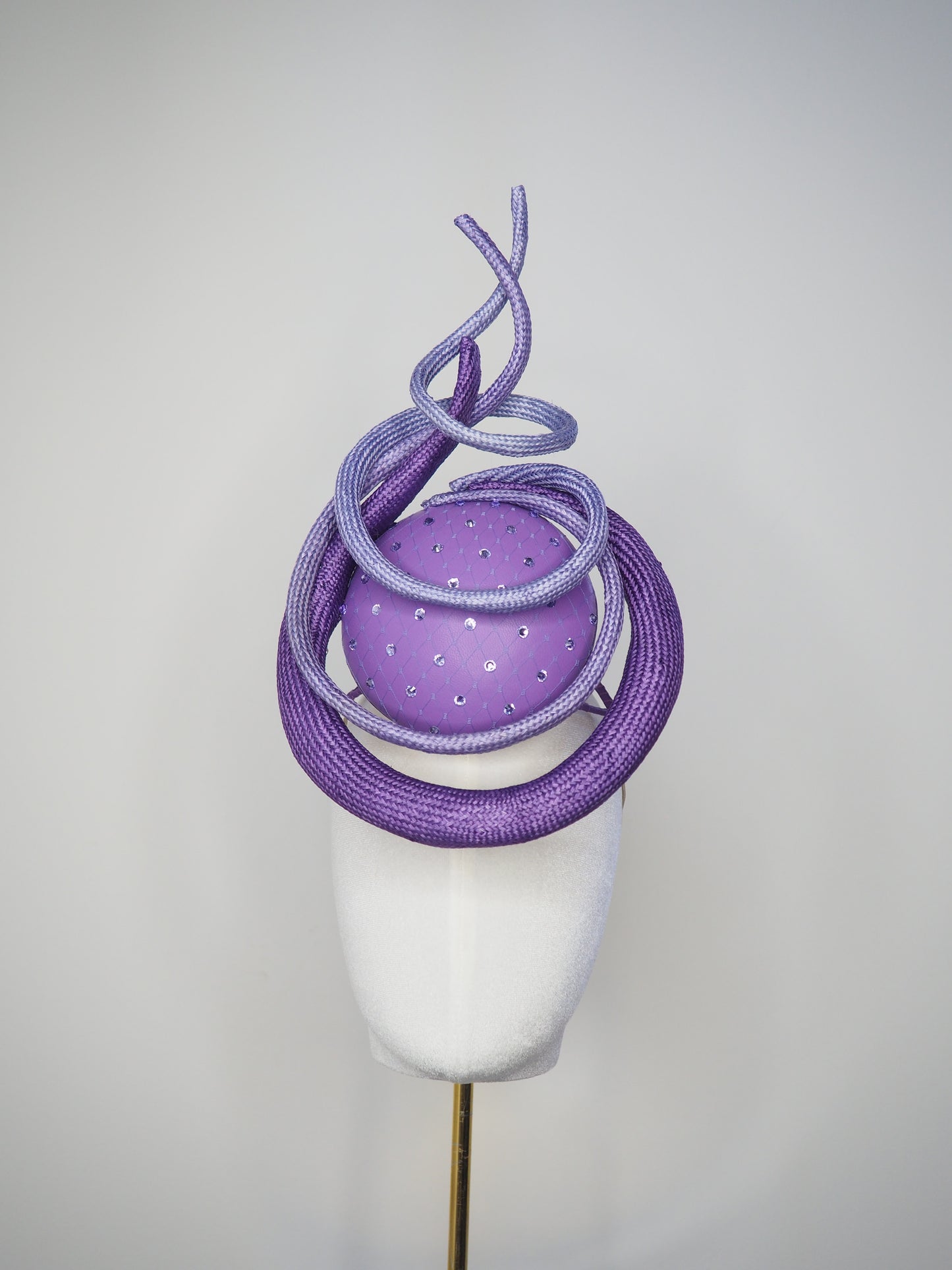 Violet Whirl - Purple leather percher with straw swirls in lilac shades