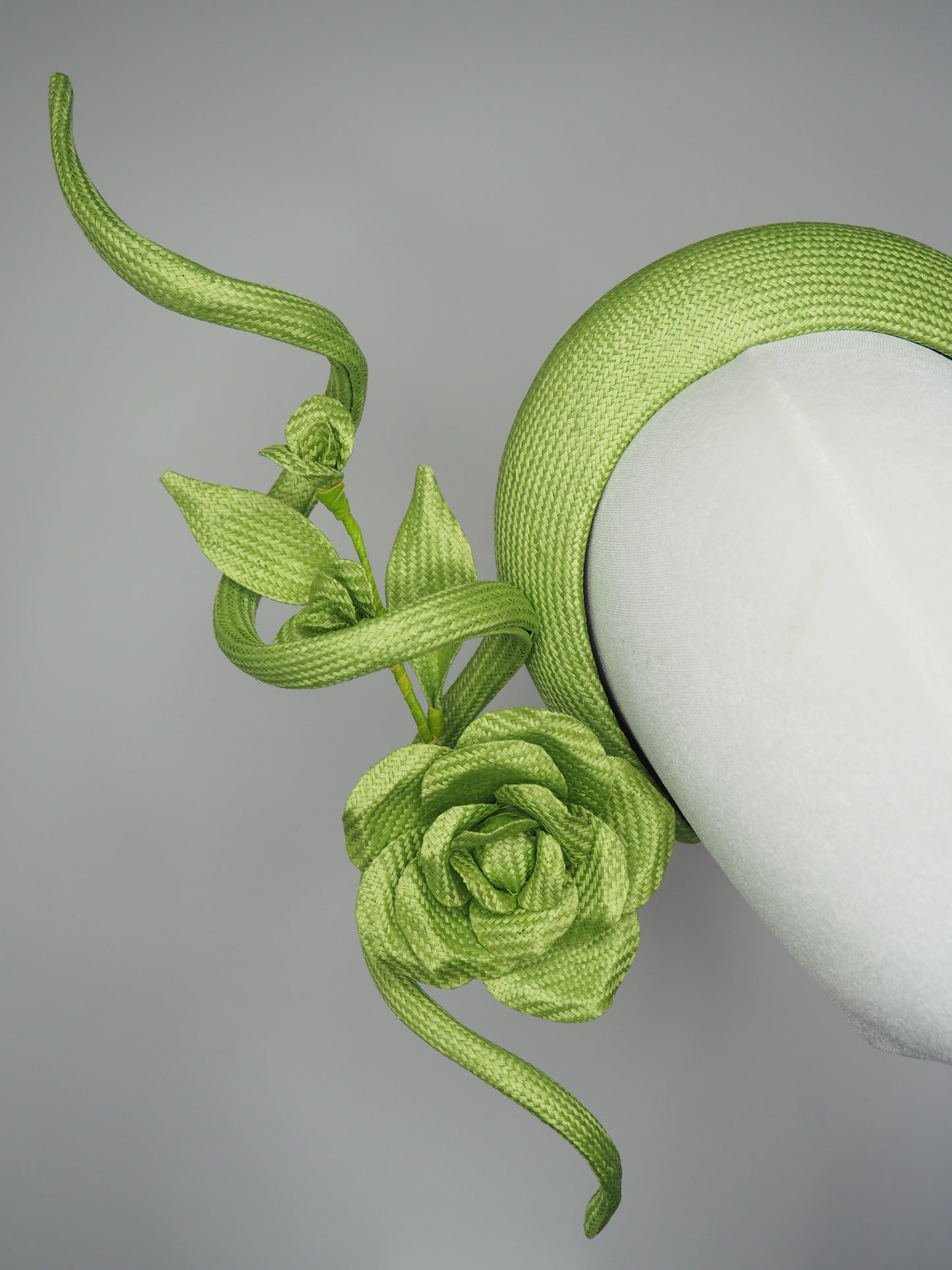 Floral Envy - *reduced worn once. Green paisissal 3D headband with rose vine and sculpted parisissal swirl