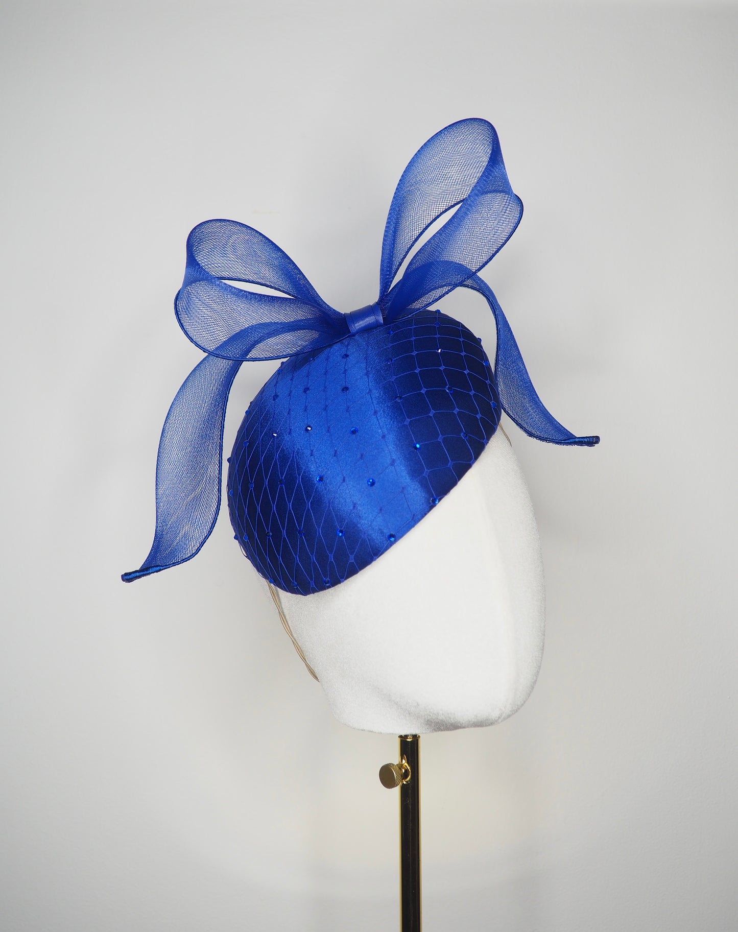 Cobalt Wind -Cobalt fabric face hugger beret with embellished veiling detail and windswept crinoline (Copy) (Copy)