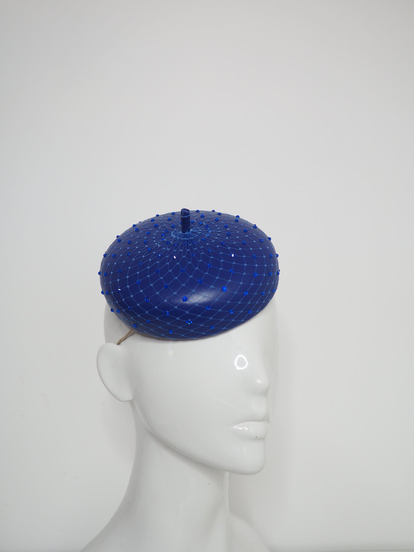 Glitz and glam - Leather button beret with crystals - sapphire blue