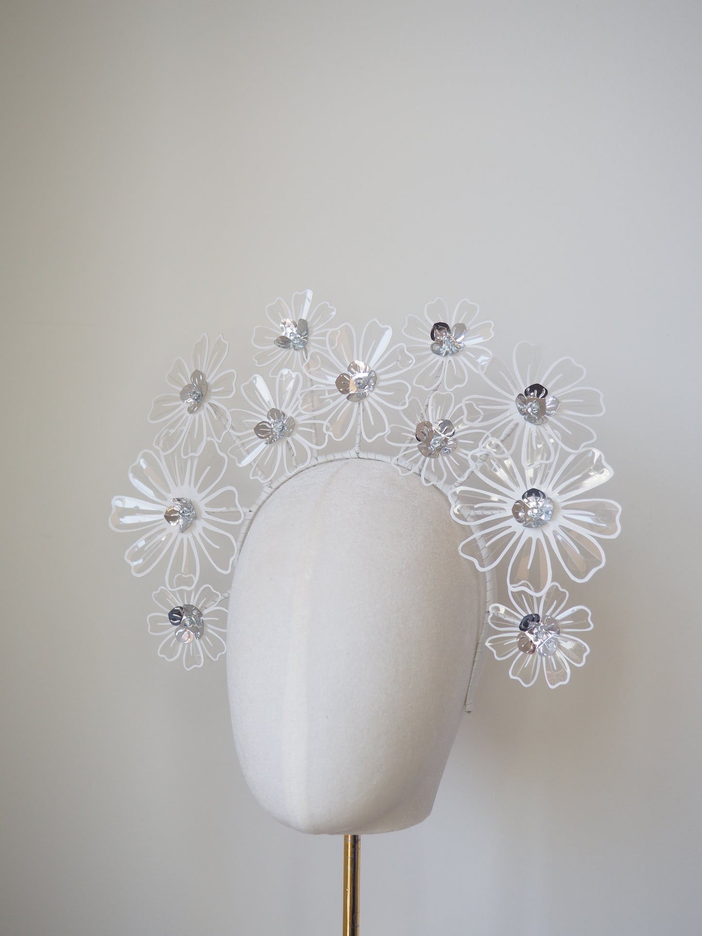 Seeing Daisies - White crystoform daisy headband with silver accents