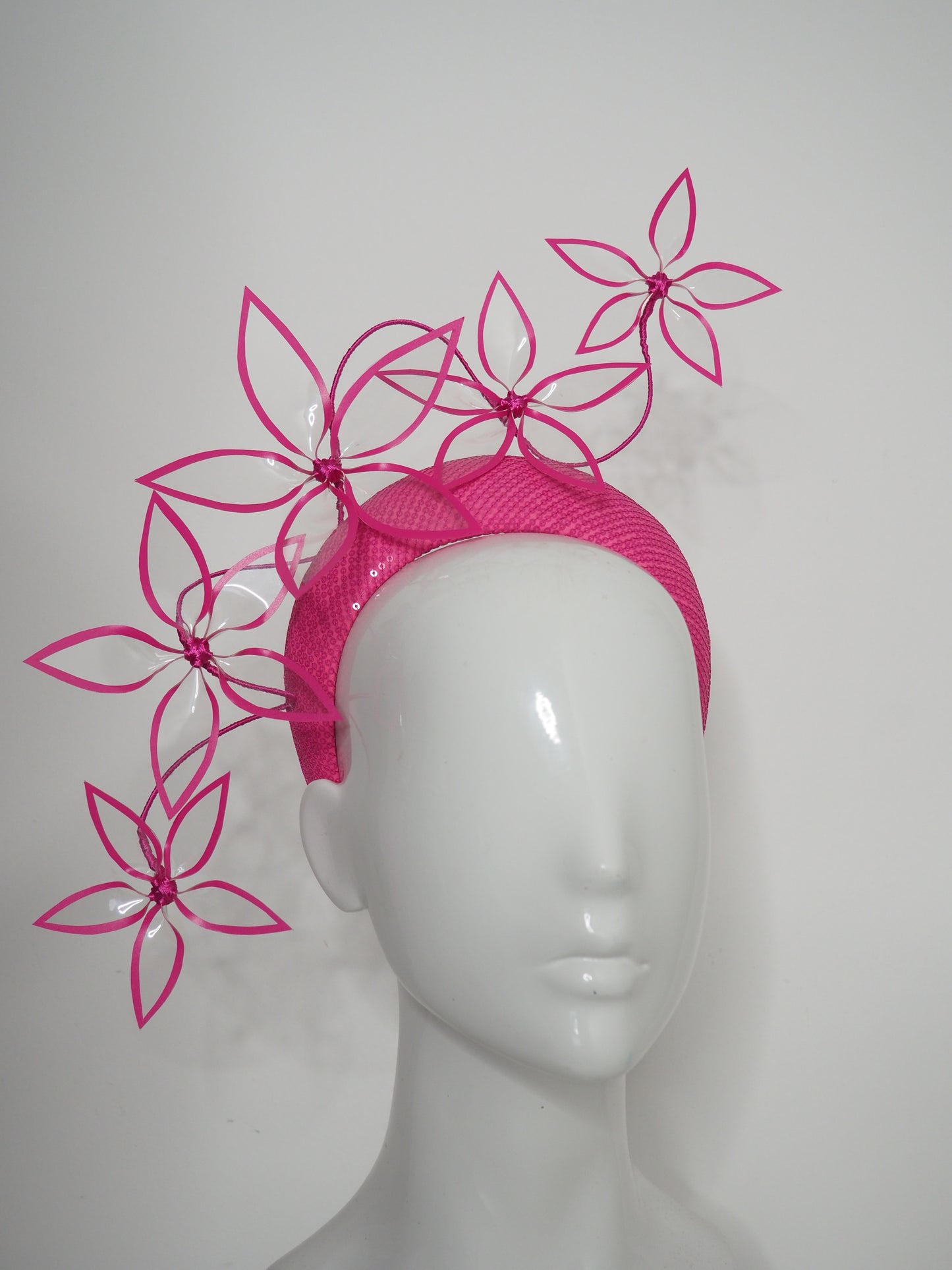 Hot Pink Pop - Hand Dyed Hot Pink sequin 3d headband with dancing crystoform flowers