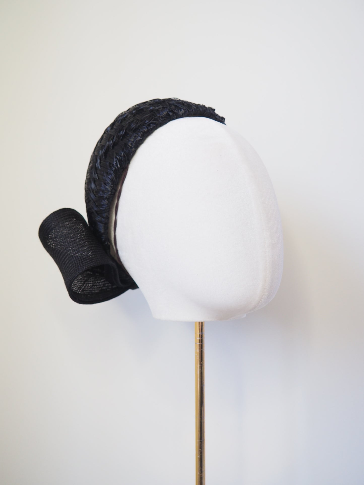 Midnight Elegance - Black vintage straw rear-facing Jackie O style pillbox with Parisissal bow