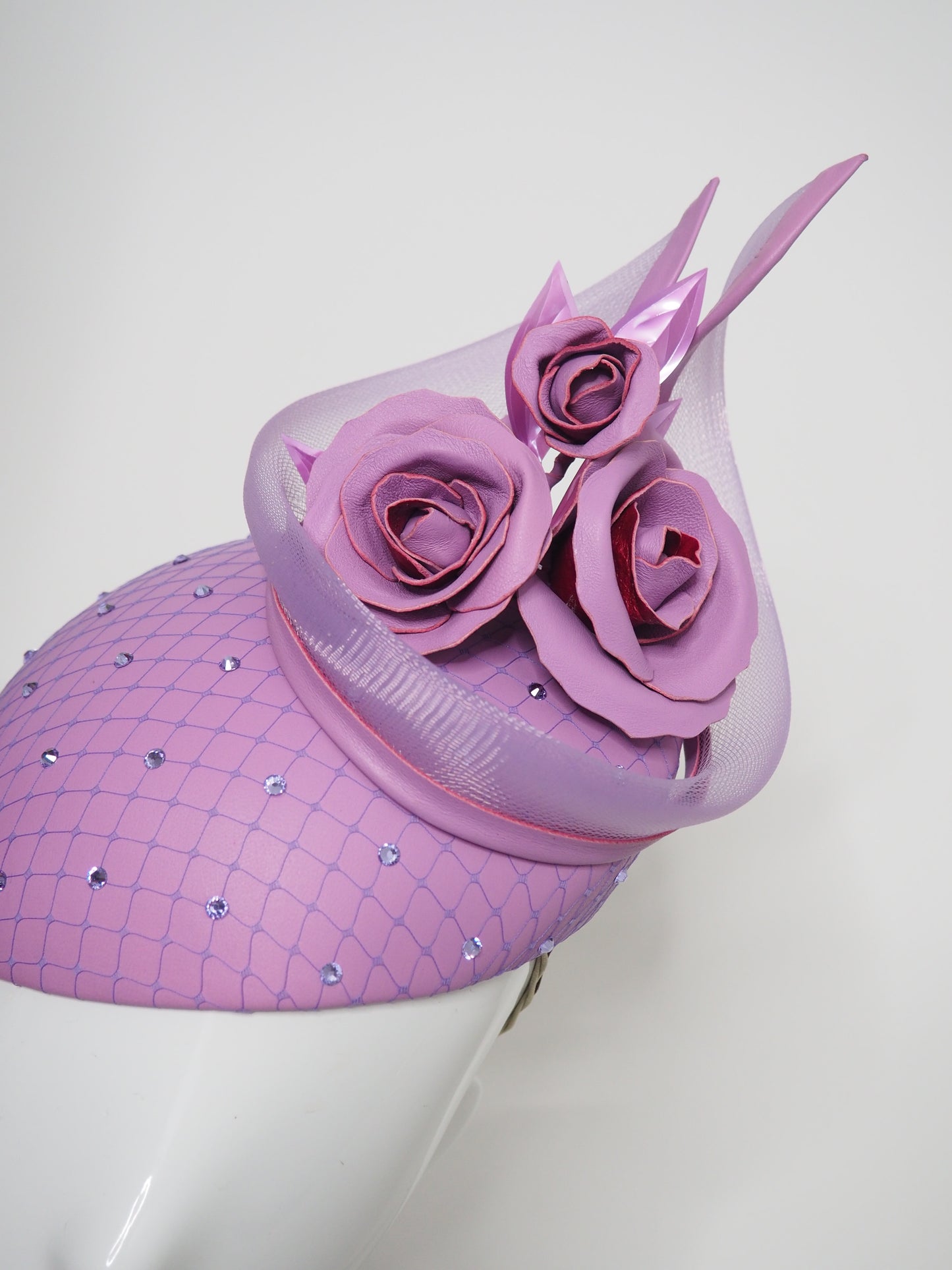 Purple Passion - Lavender purple leather Facehugger with crin swirl and rose detail.
