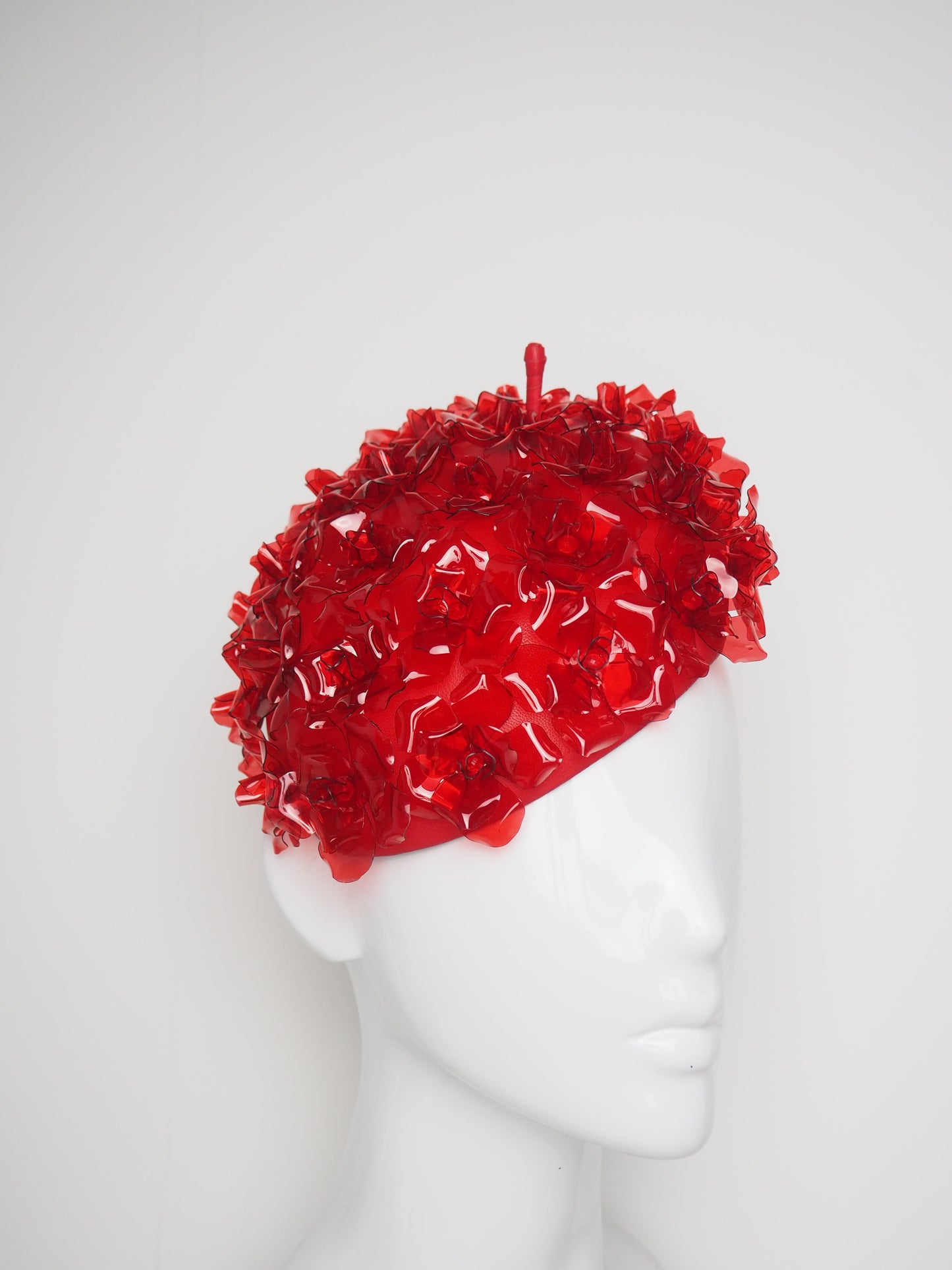 Rosetta - crystoform rose covered beret style facehugger with red leather