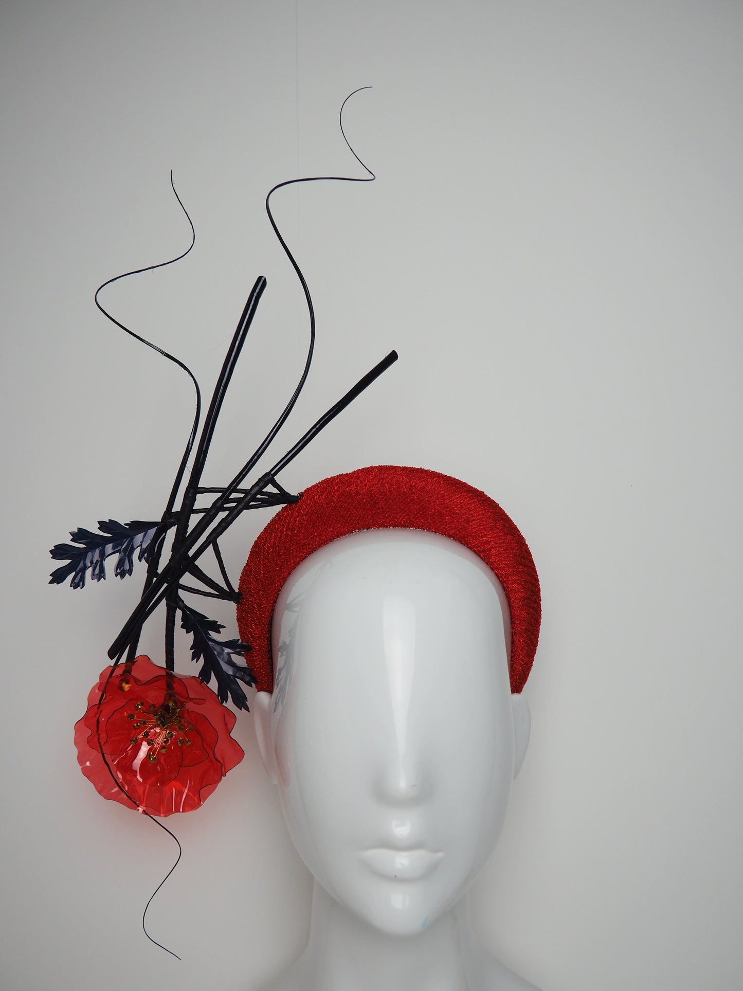 Lone Pine Poppy - Vintage Straw cloth 3d headband with lone crystoform poppy.