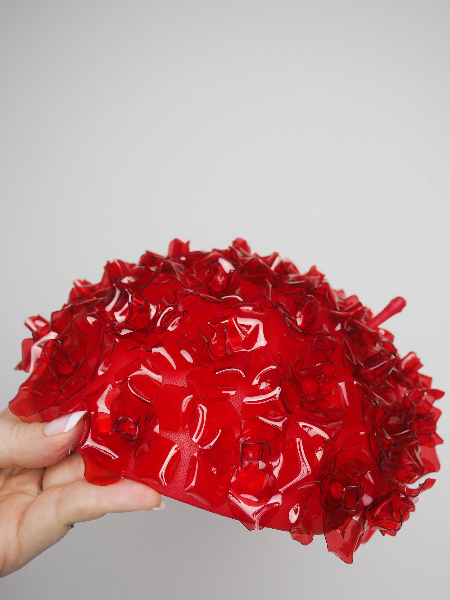 HIRE - Rosetta - crystoform rose covered beret style facehugger with red leather