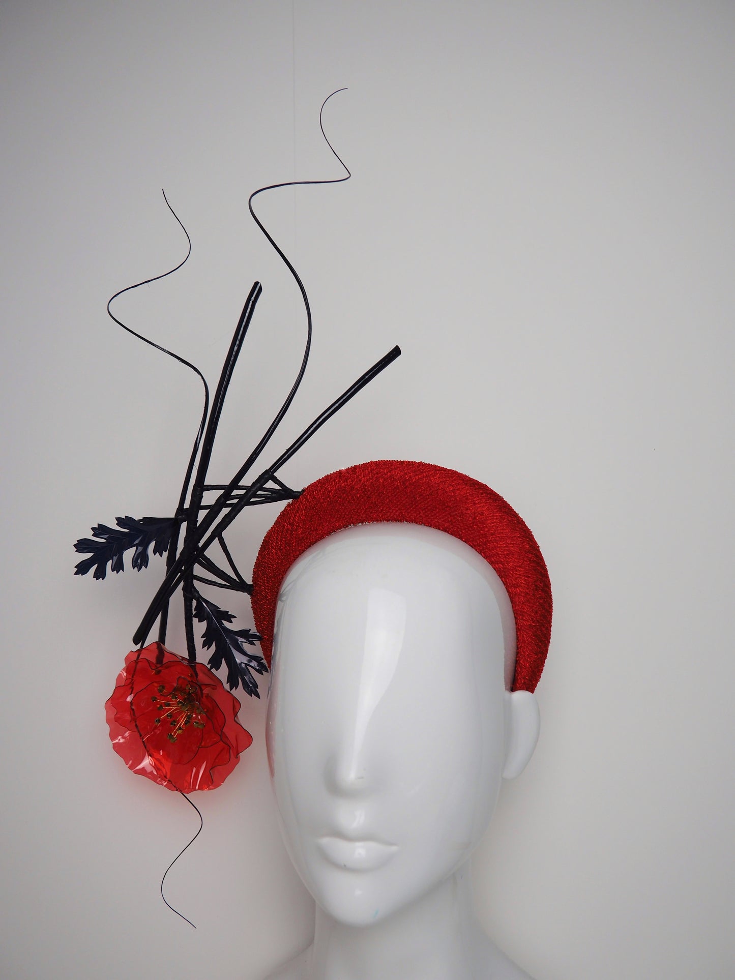 Lone Pine Poppy - Vintage Straw cloth 3d headband with lone crystoform poppy.