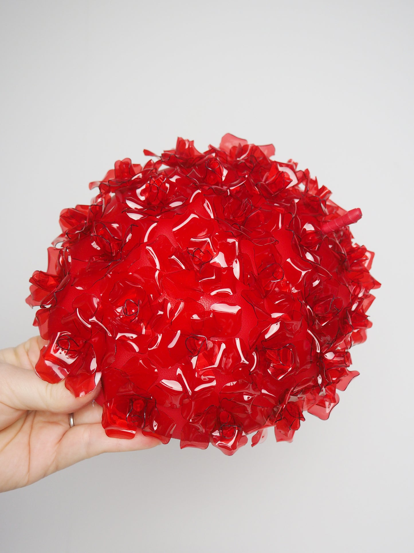 Rosetta - crystoform rose covered beret style facehugger with red leather