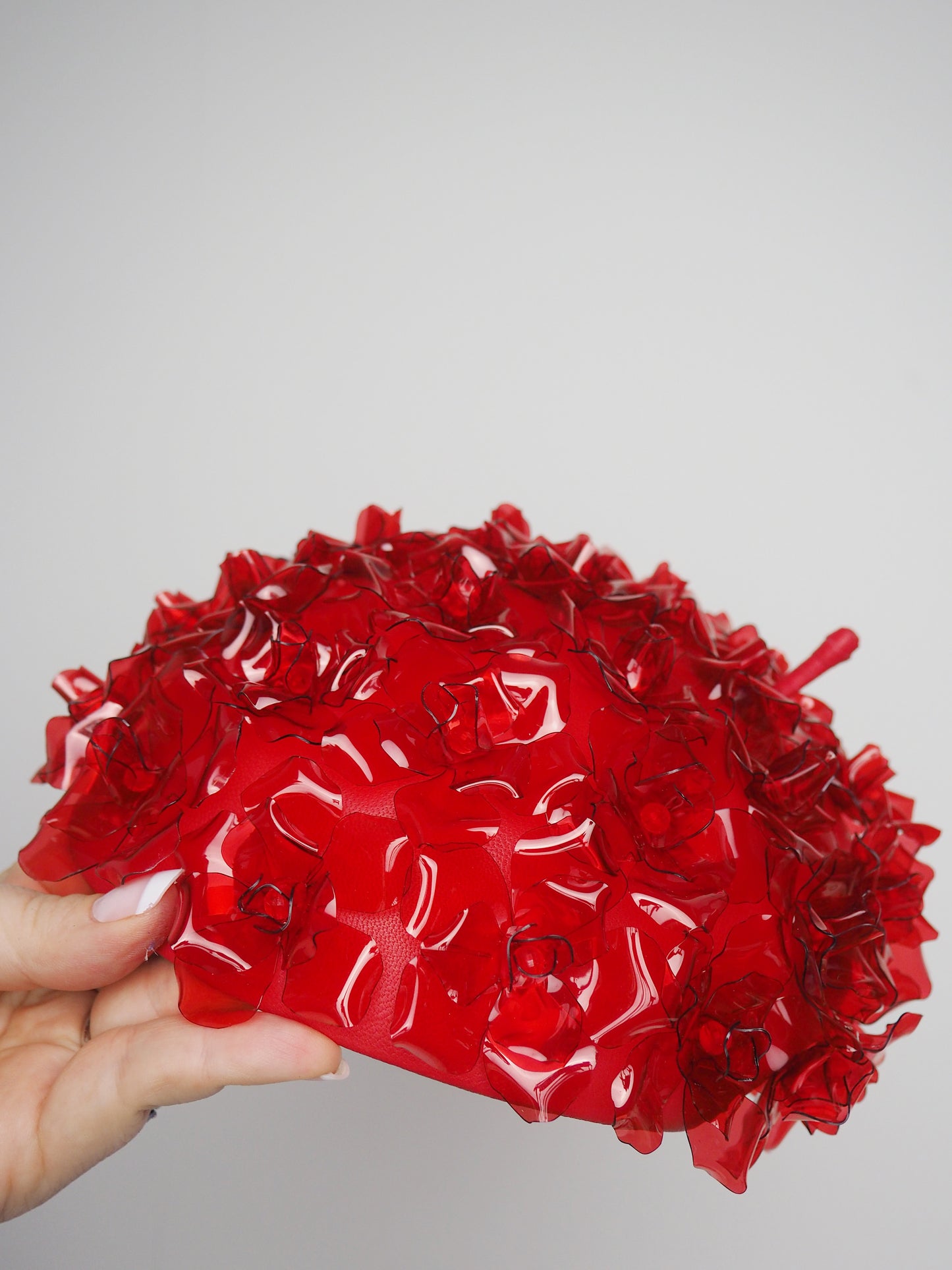 Rosetta - crystoform rose covered beret style facehugger with red leather