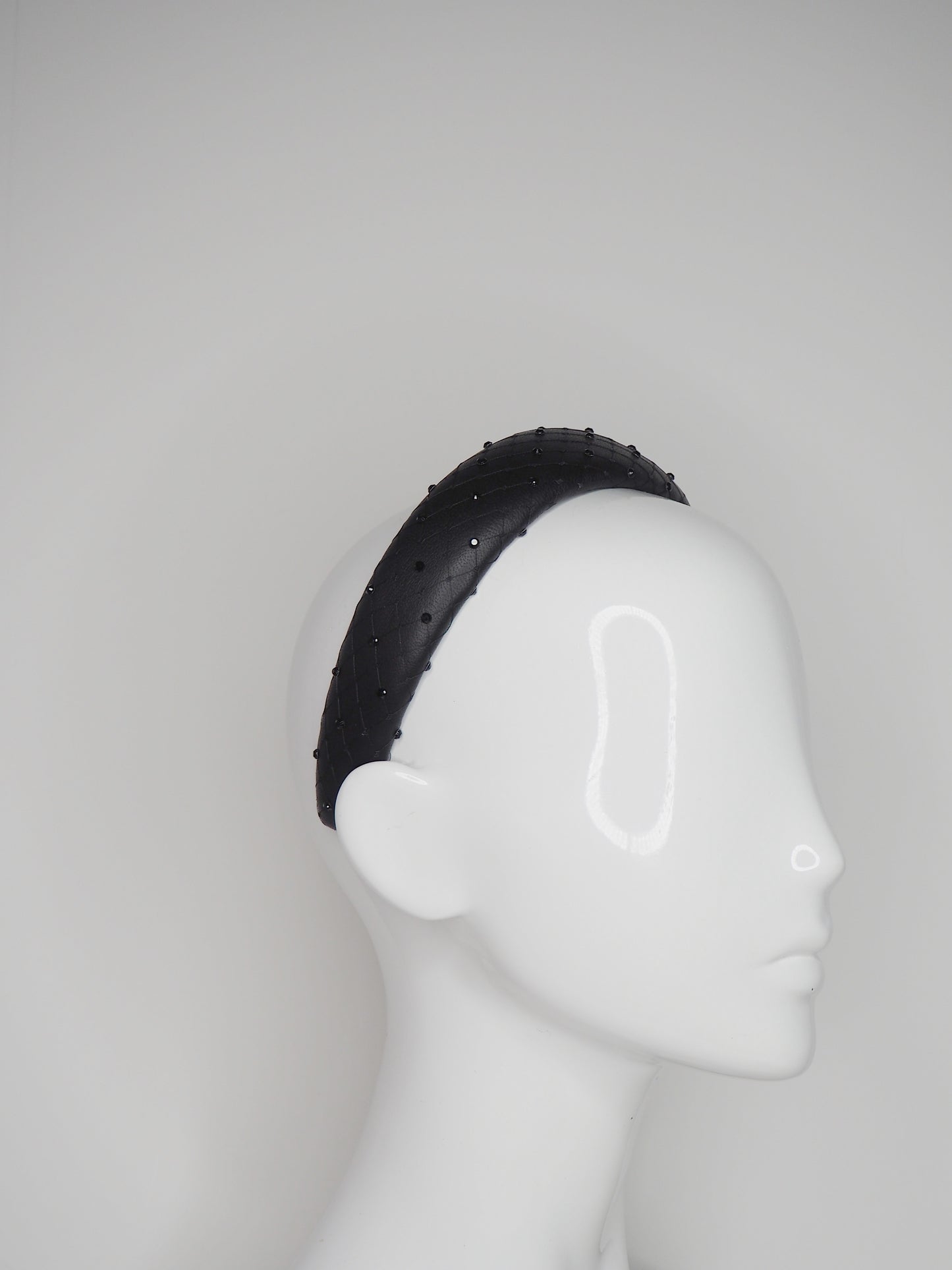 Zoe Sparkle - Leather padded headband with veil and Crystal Detail - Black