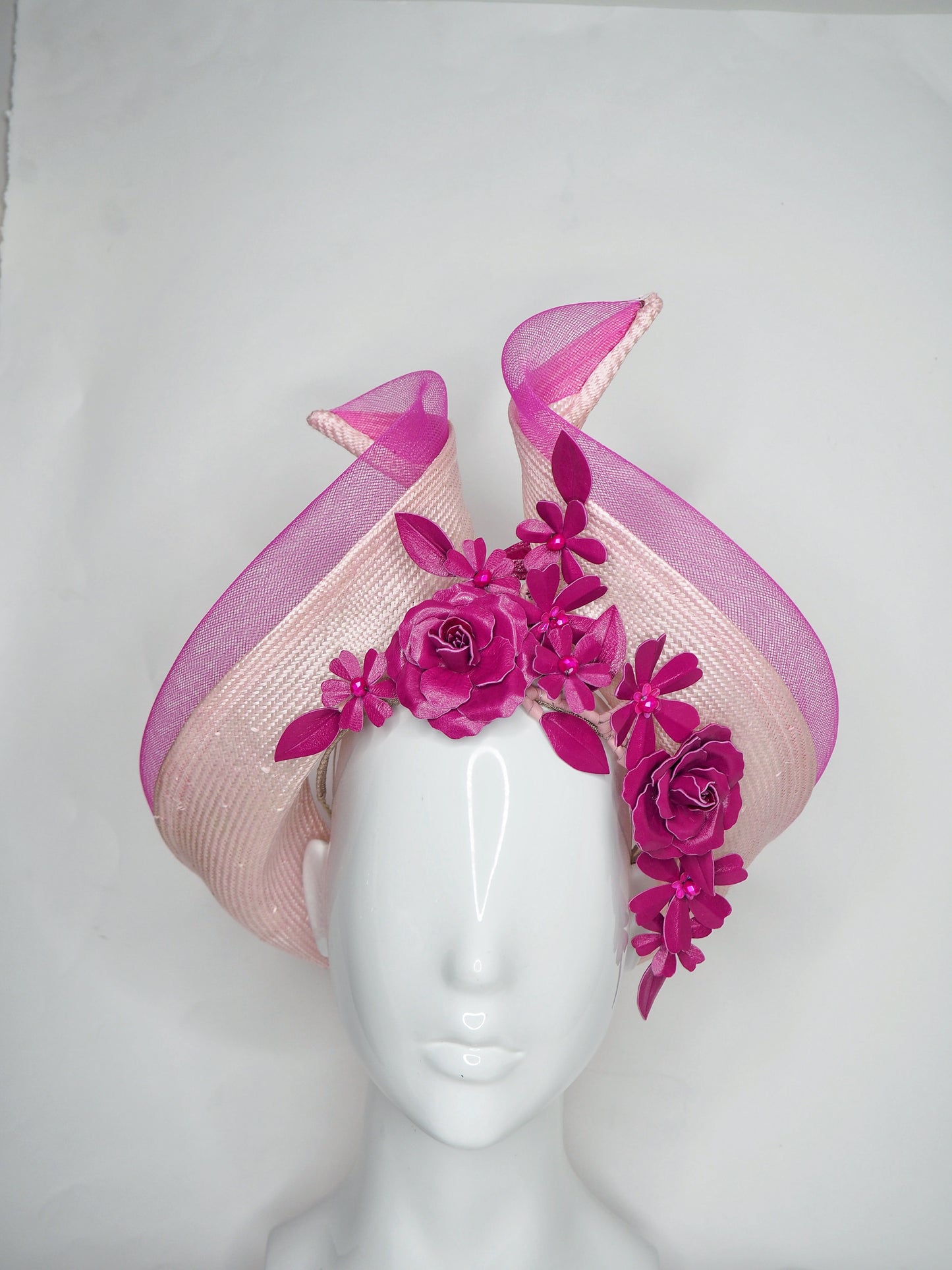 Magenta swirl - baby pink parisisal straw with magenta pink flower vine and crinoline