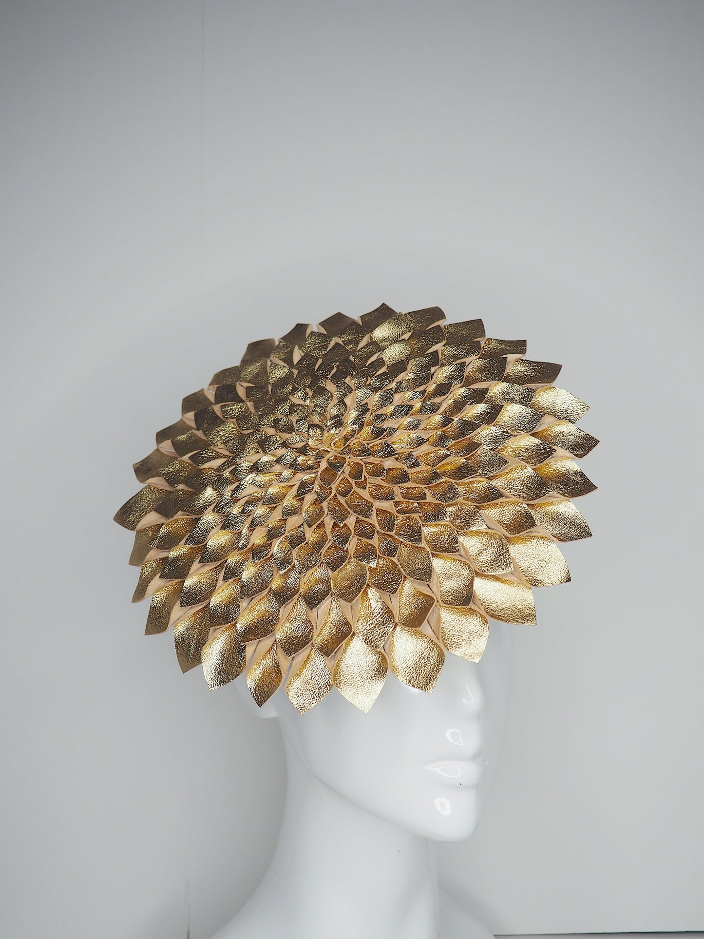 Golden Dahlia - Gold Leather Percher disc with leather petal detail